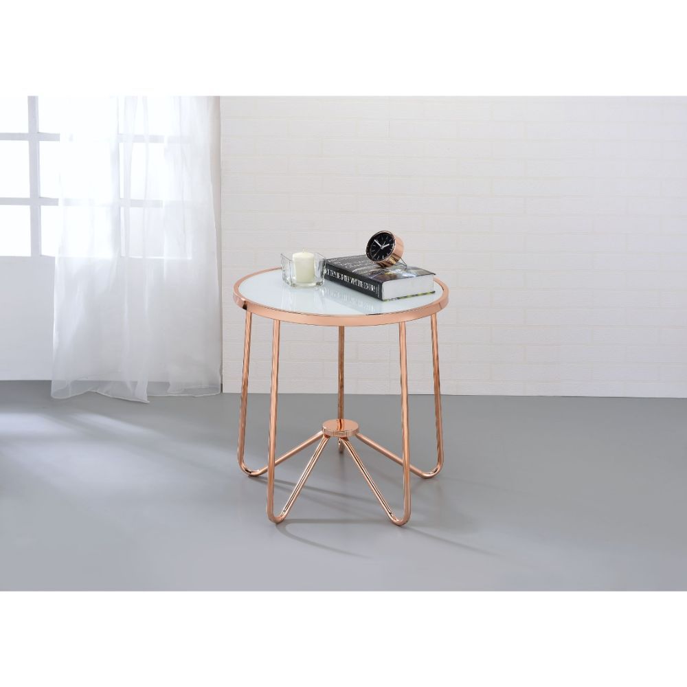 Alivia - End Table - Frosted Glass & Rose Gold, white, view 4