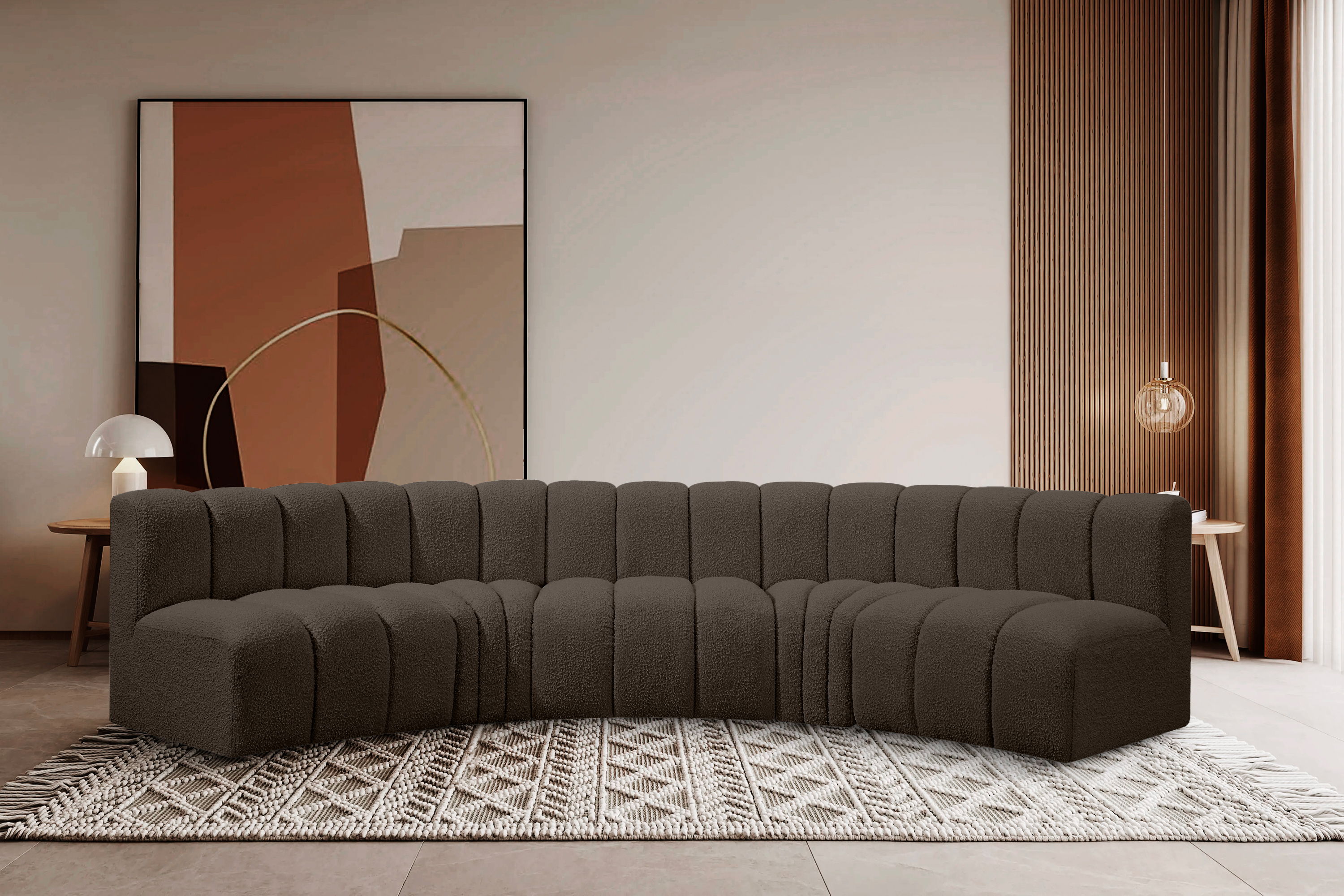 Arc - Boucle Fabric 5 Piece U-Shaped Modular Sofa - Brown