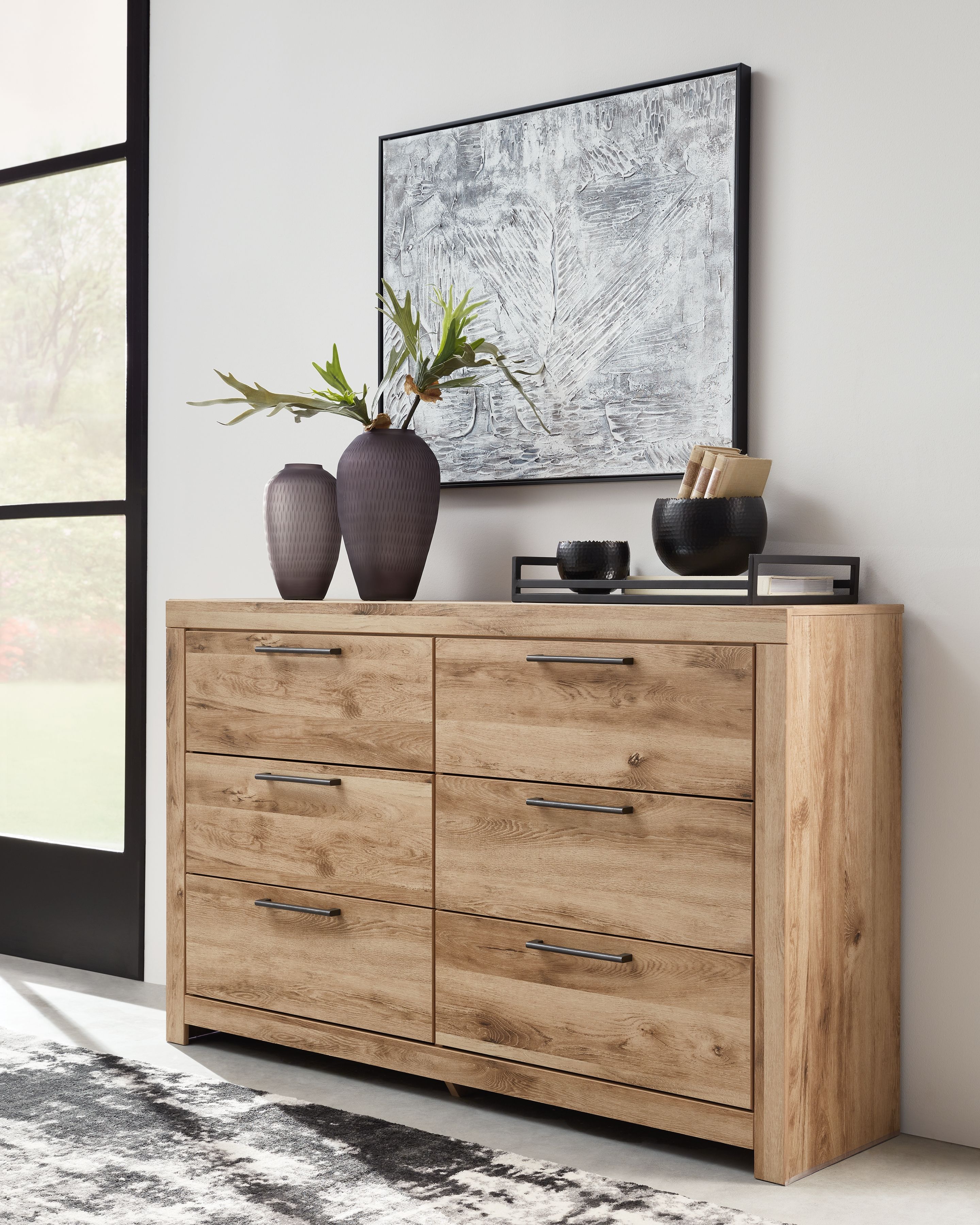 Hyanna - 10 Pc. - Dresser, Mirror, Chest, King Panel Bed with 4 Storage Drawers, 2 Nightstands - Tan
