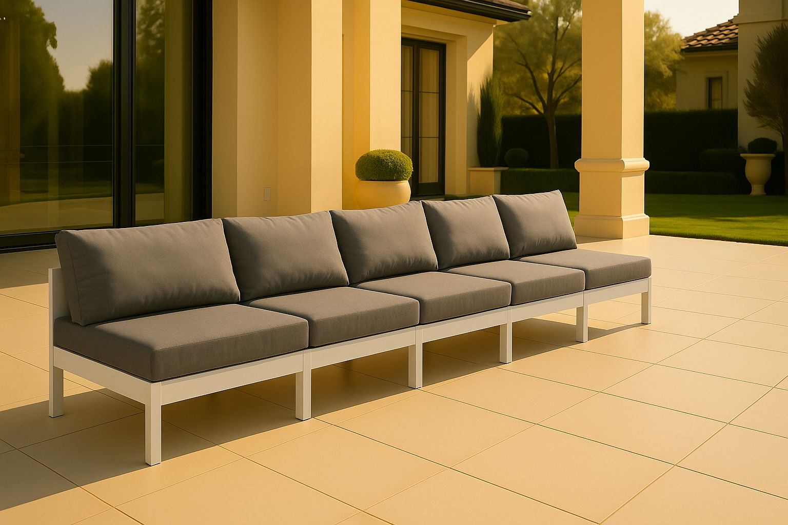 Nizuc - Outdoor Patio 5 Piece Modular Armless Sofa With White Frame - Gray