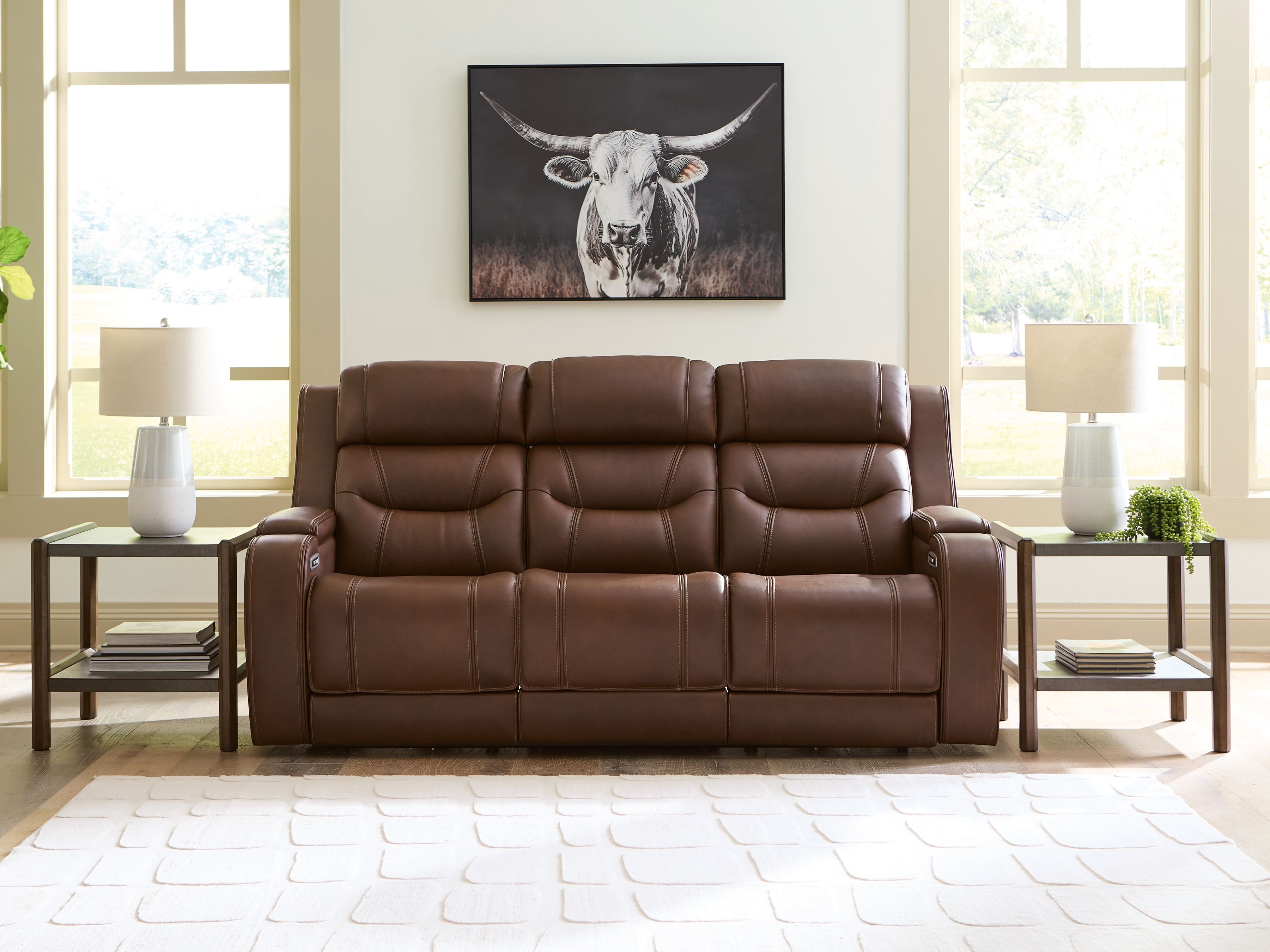 Knightington - Power Reclining Sofa With Audio Seating - Brown