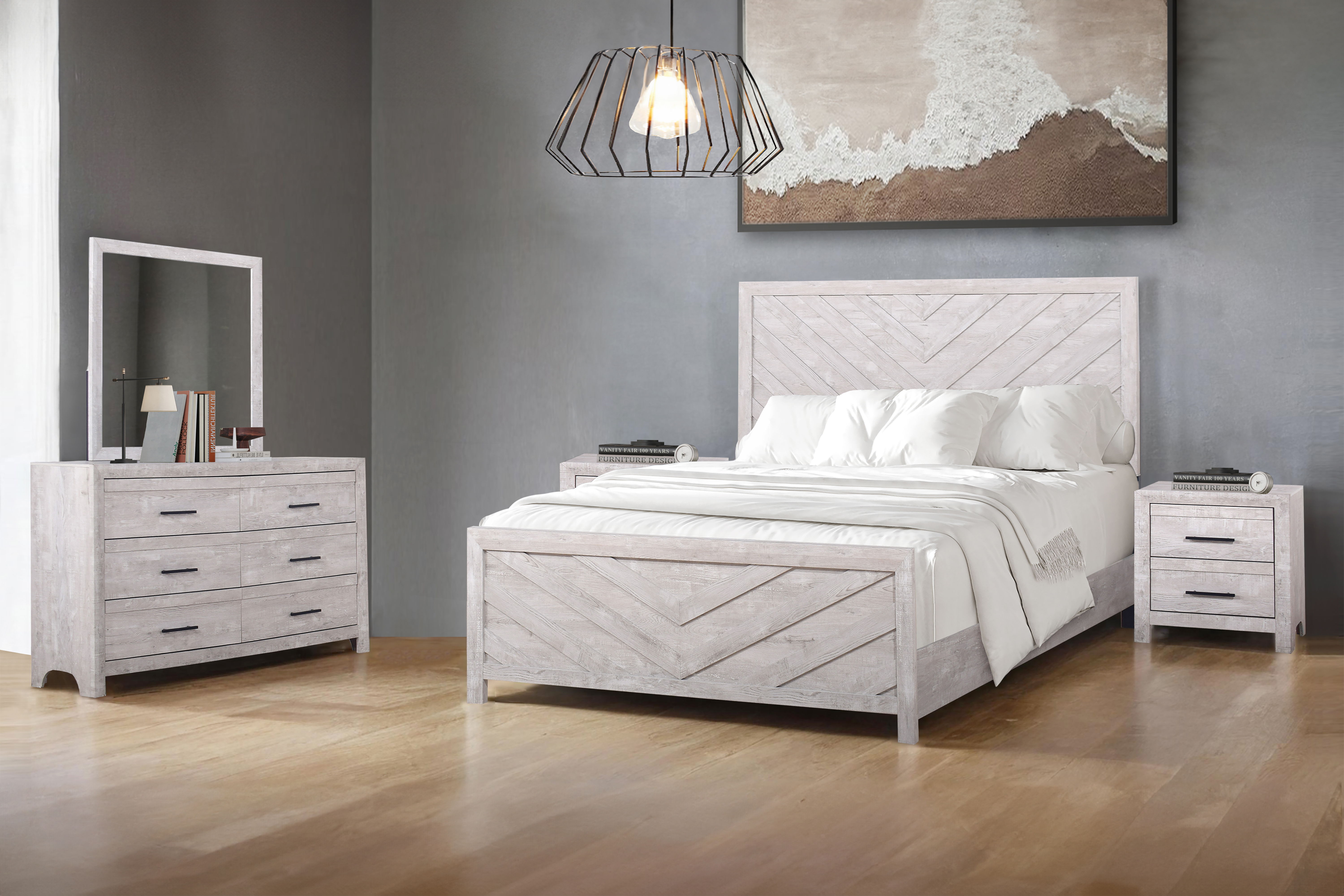 Biscayne - 6/0 Western King 5 Piece Bedroom Set (Bed & Dresser & Mirror & 2 Nightstands) - Gray