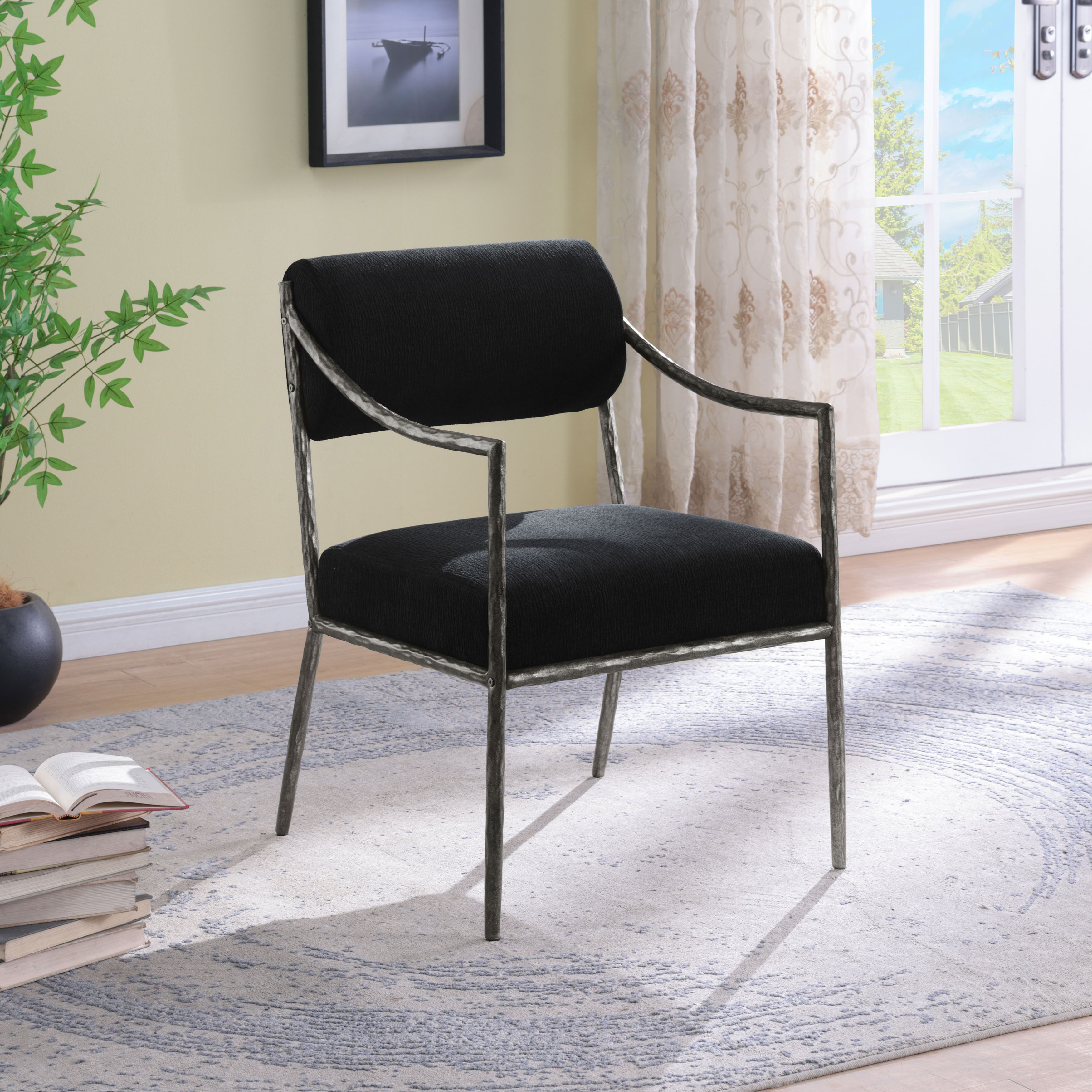 Bastille - Upholstered Dining Arm Chair (Set of 2) - Black / Silver