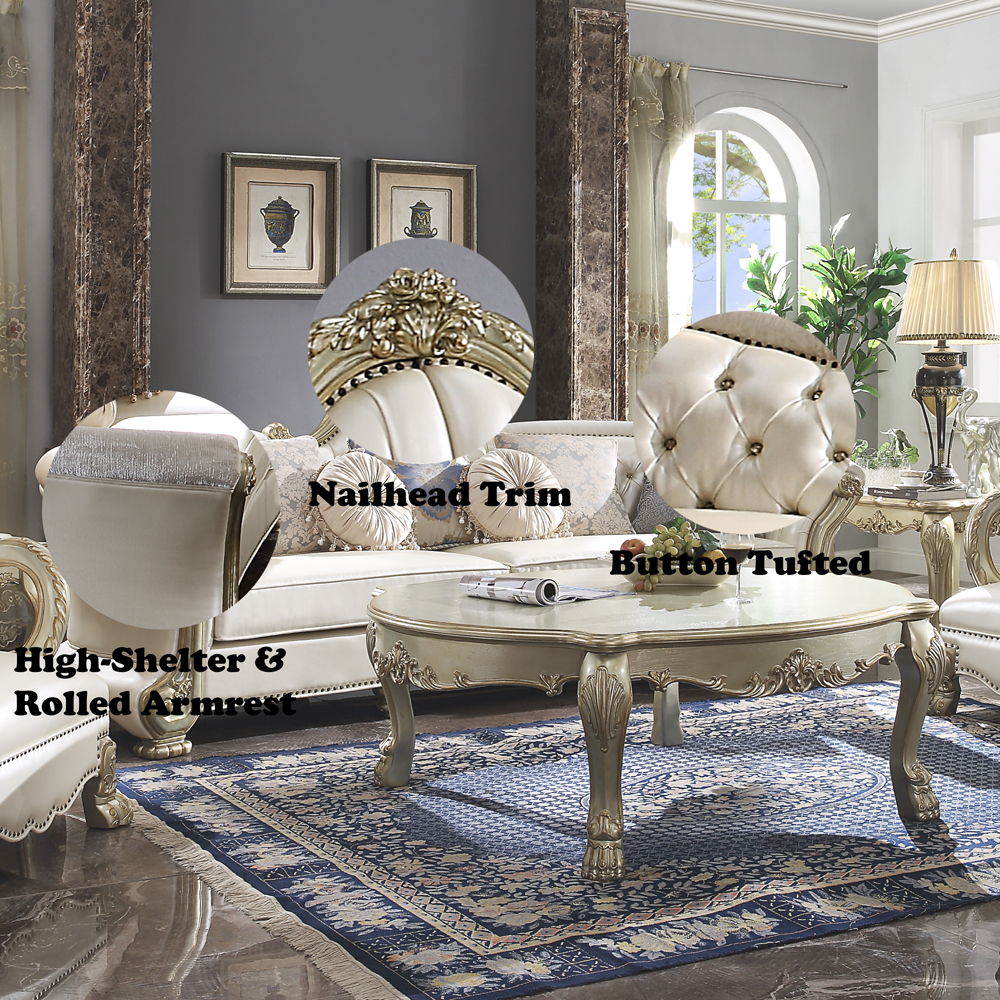 Dresden II - Sofa With 7 Pillows - Pearl Synthetic Leather & Gold Patina, beige, view 5