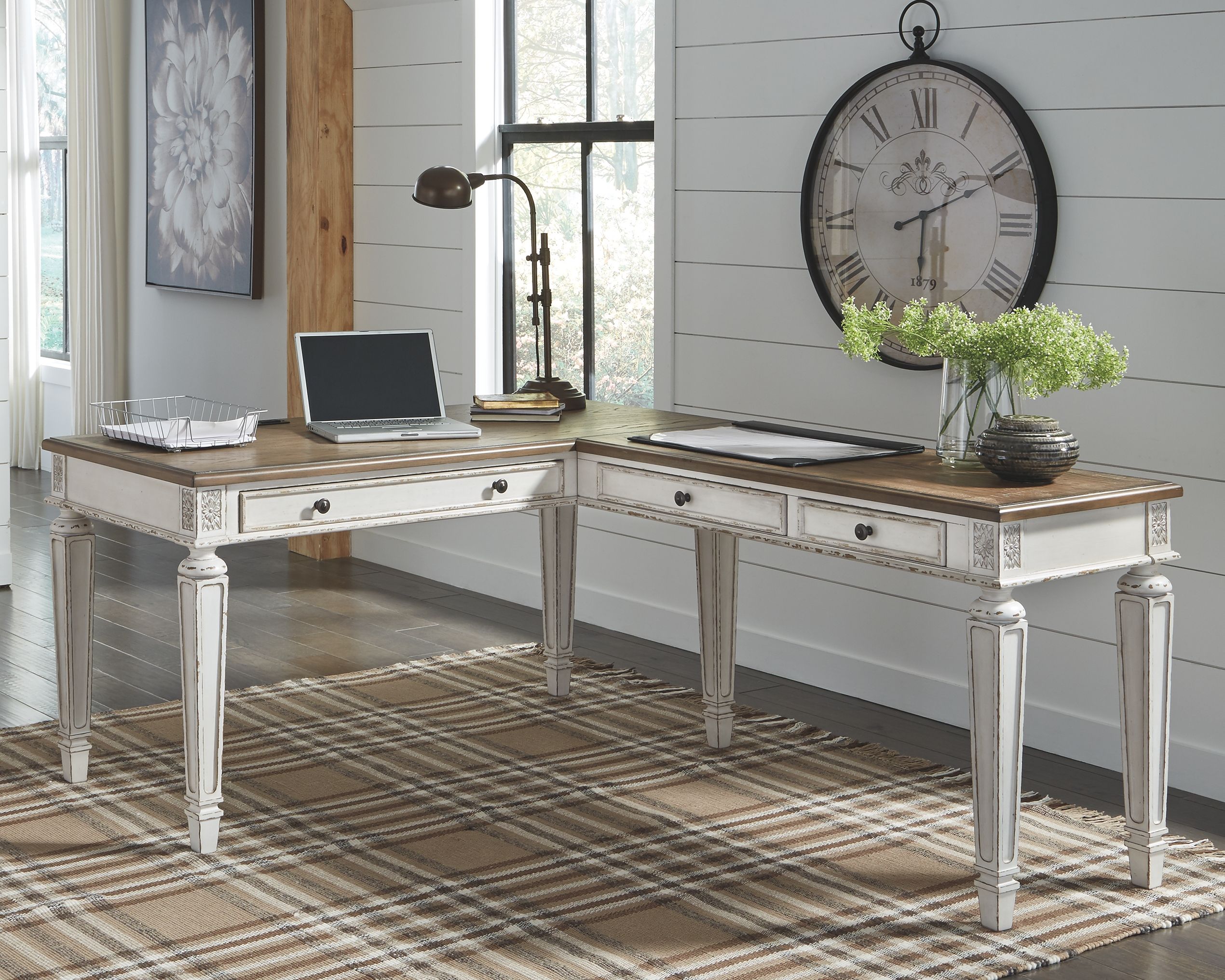 Ashley Furniture Realyn - Home Office L Shaped Desk - White / Brown - Image 2