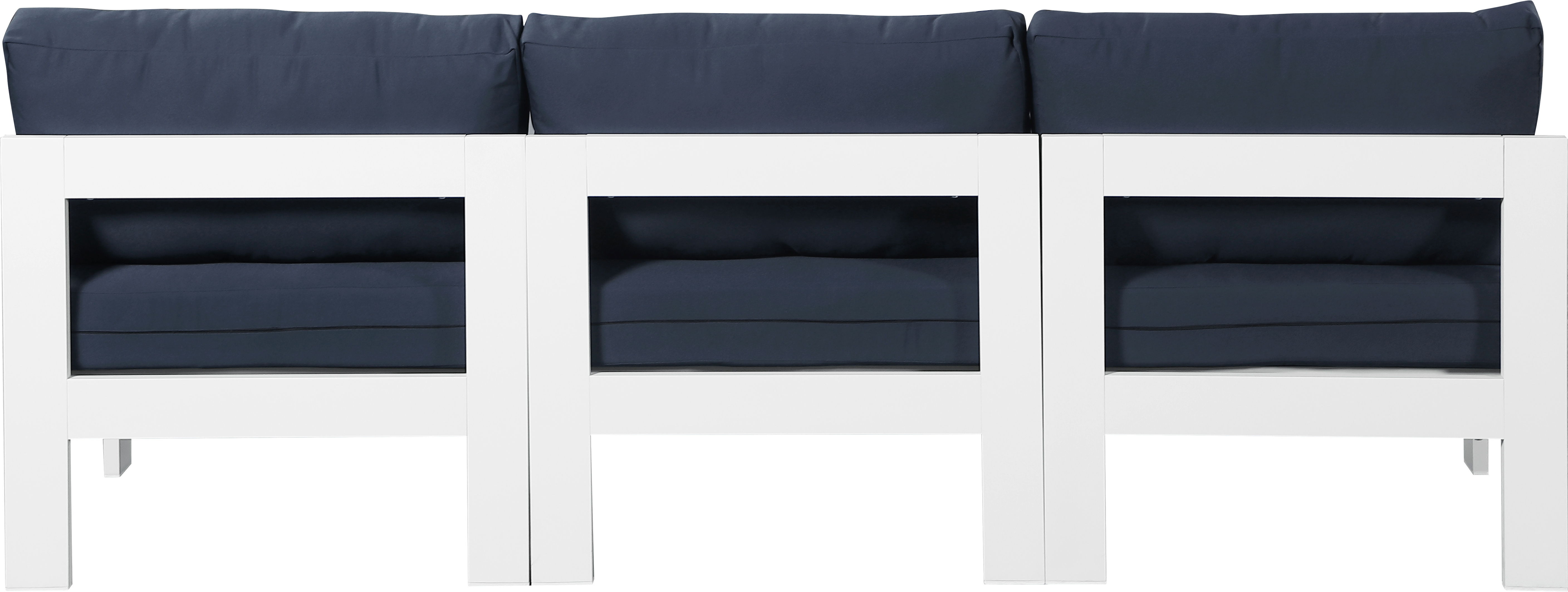 Nizuc - Outdoor Patio 3 Piece Armless Modular Sofa With White Frame - Navy