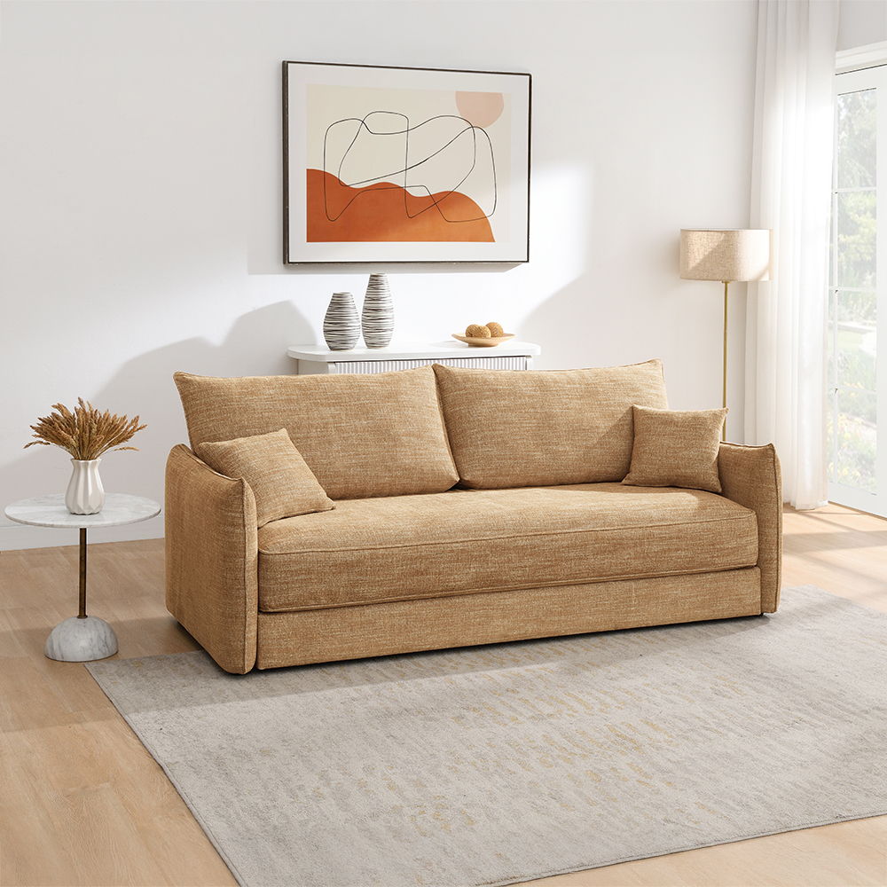 Cadie - Sofa With 2 Pillows - Mocha, light brown