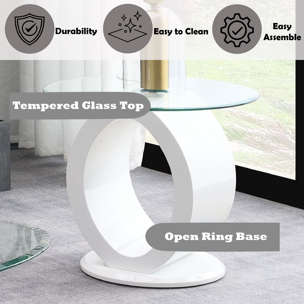 Larry - End Table - Glass Top, White High Gloss Finish, white, view 5