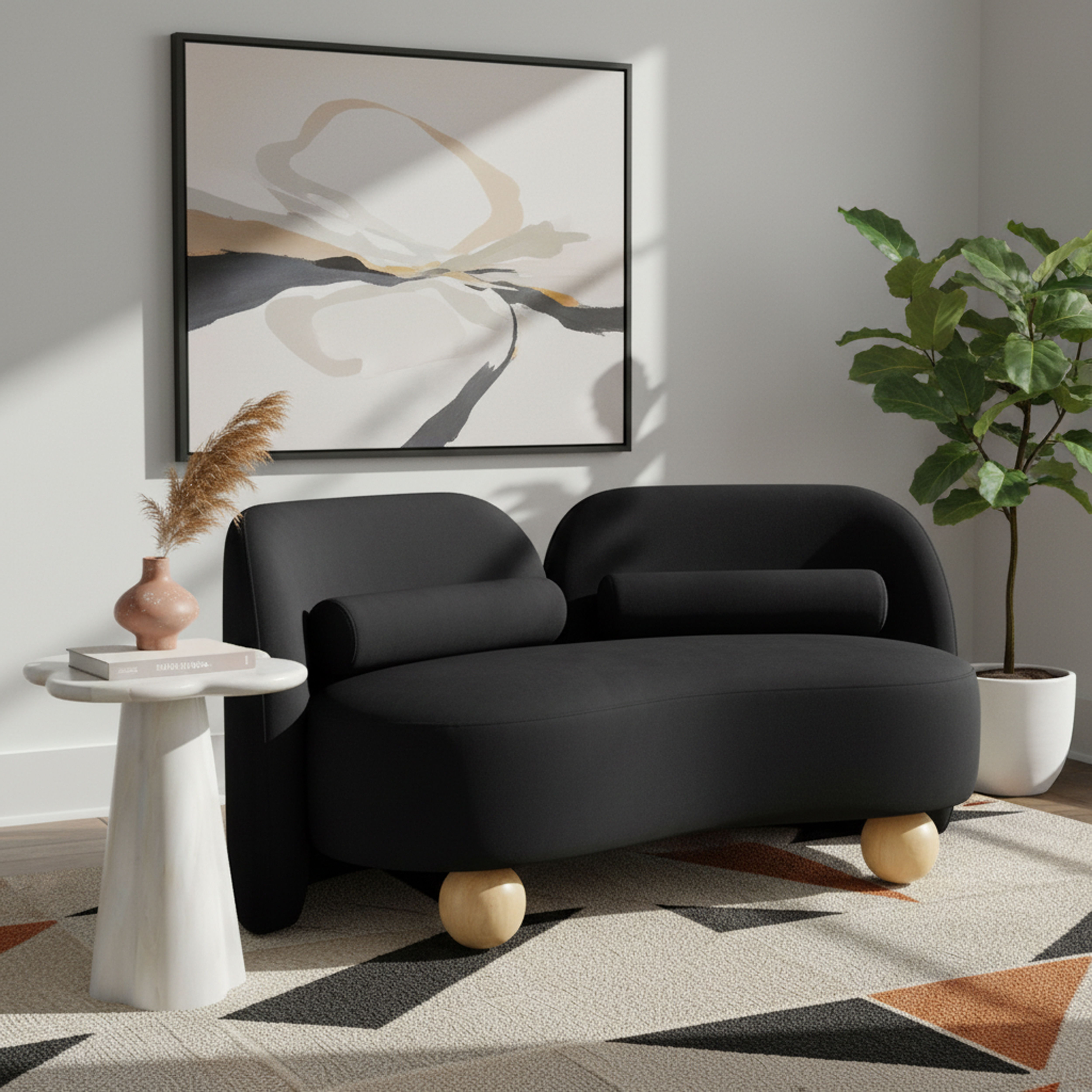 Daphne - Velvet Loveseat - Black