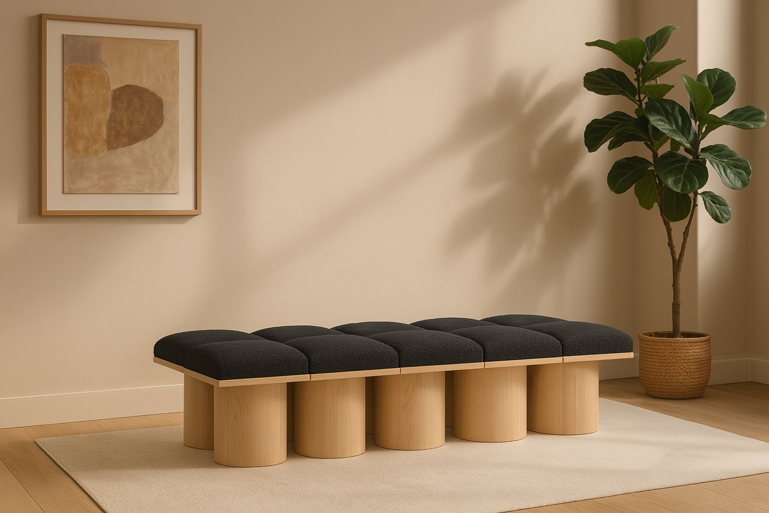 Pavilion - 77.5" 10 Piece Modular Bench With Natural Base - Black