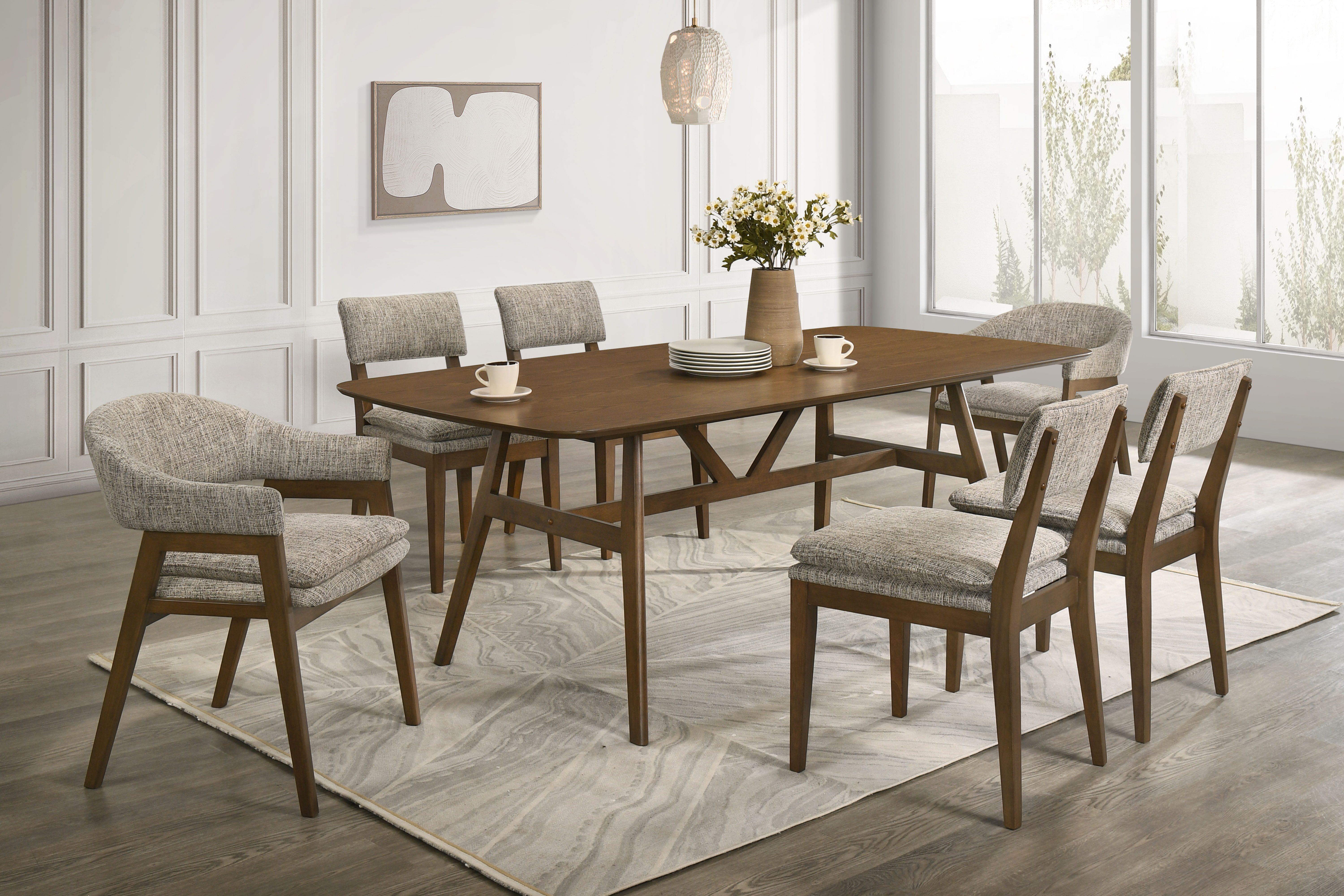 Miller - 78" Dining Table With 6 Chairs (4S/2A) - Walnut