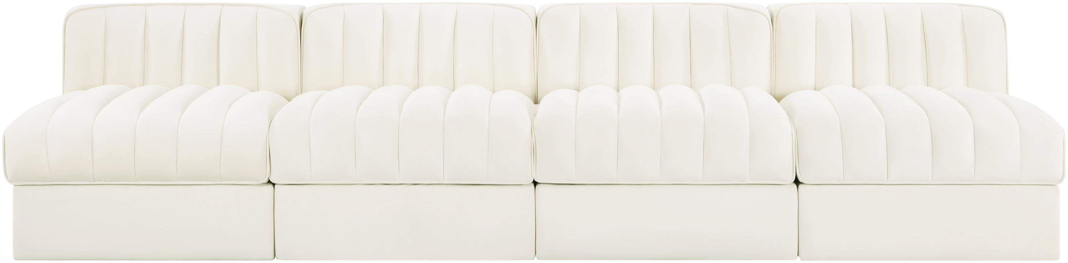Rummi - Armless Velvet Performance Fabric Upholstered 4 Piece Modular Sofa - Cream