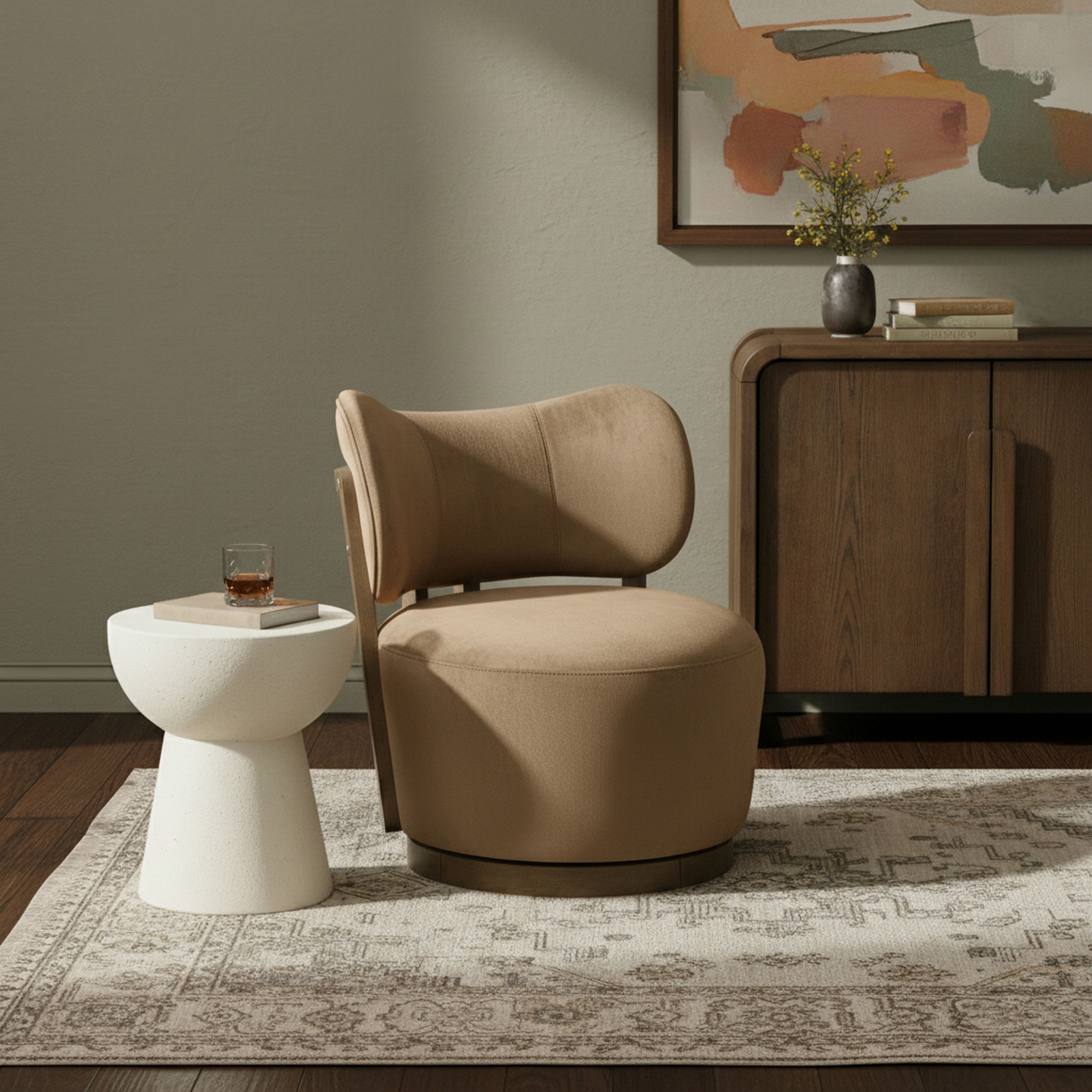 Elara - Velvet Upholstered Swivel Accent Chair - Beige
