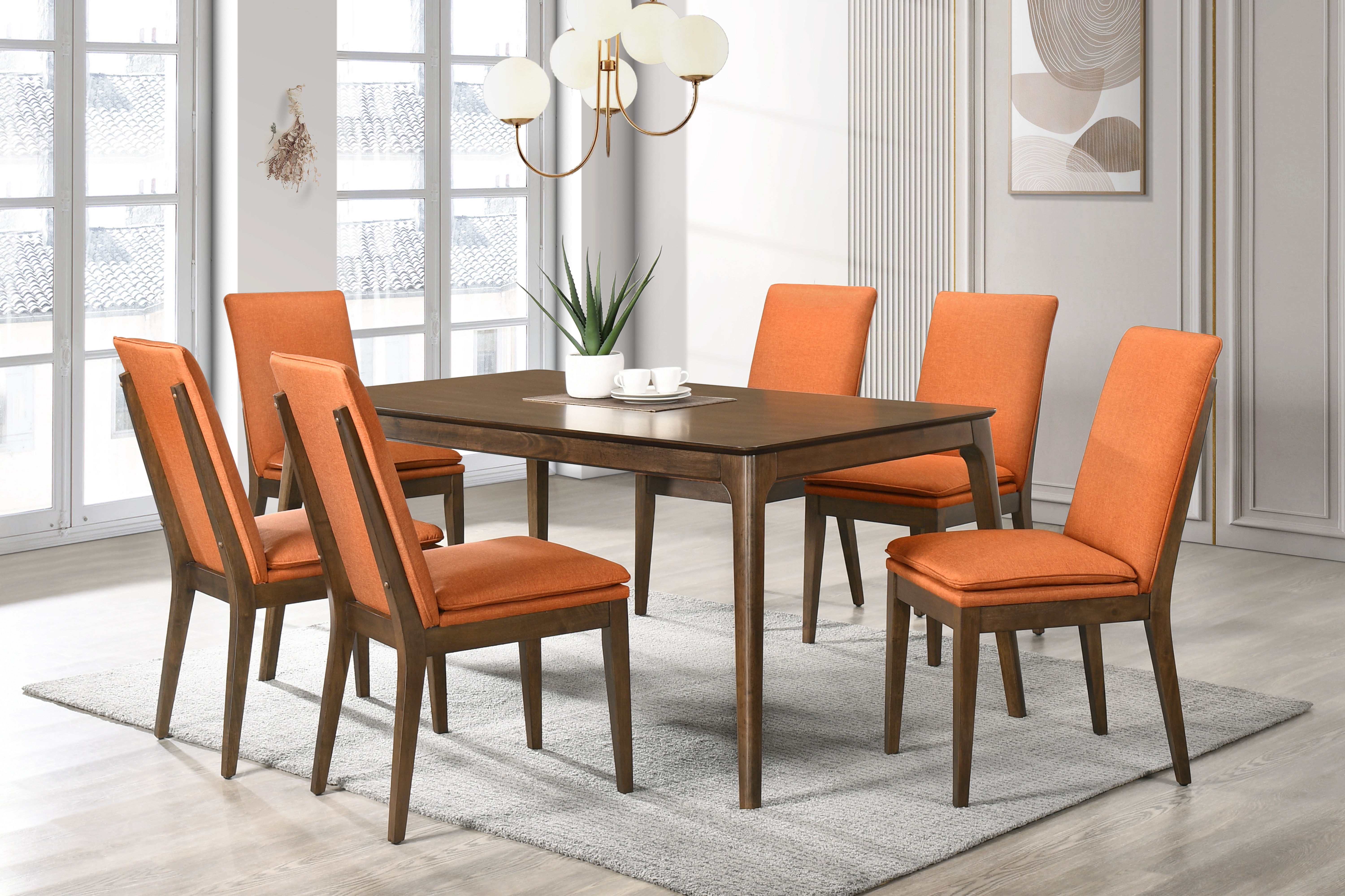 Maggie - Dining Table With 6 Terracotta Chairs - Dark Brown
