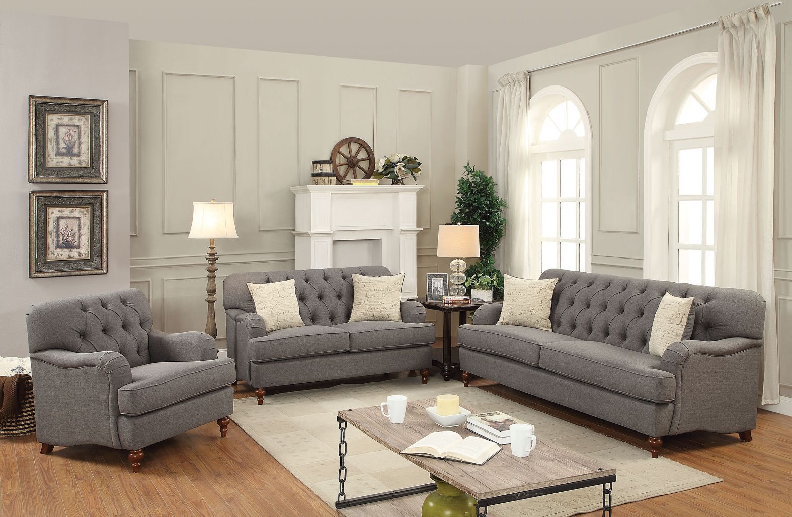 Alianza - Sofa With 2 Pillows - Dark Gray Fabric, dark gray