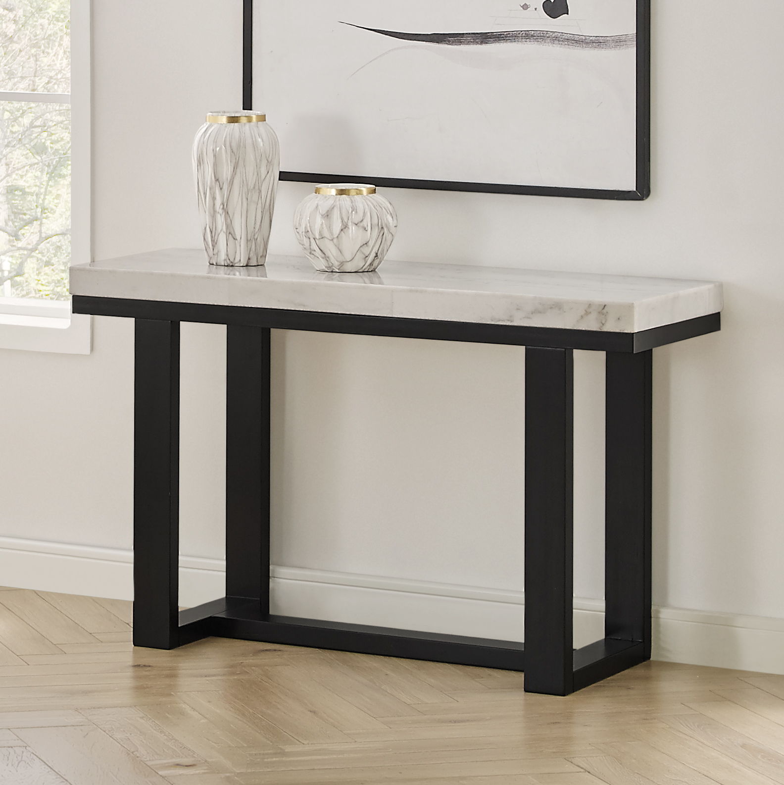 Lucca - Artemis Marble Top Sofa Table - White / Black