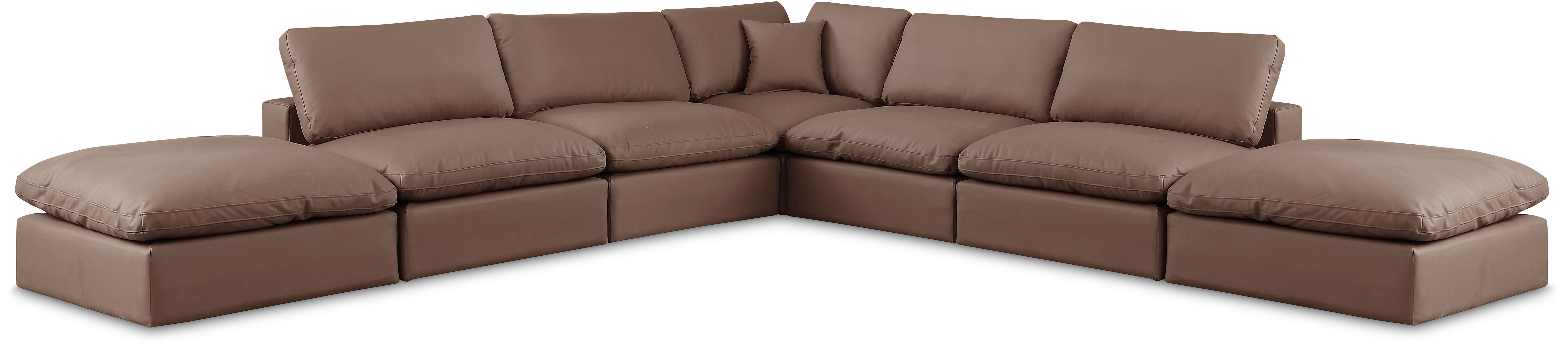 Comfy - 7 Piece Faux Leather Modular Corner Sectional - Brown