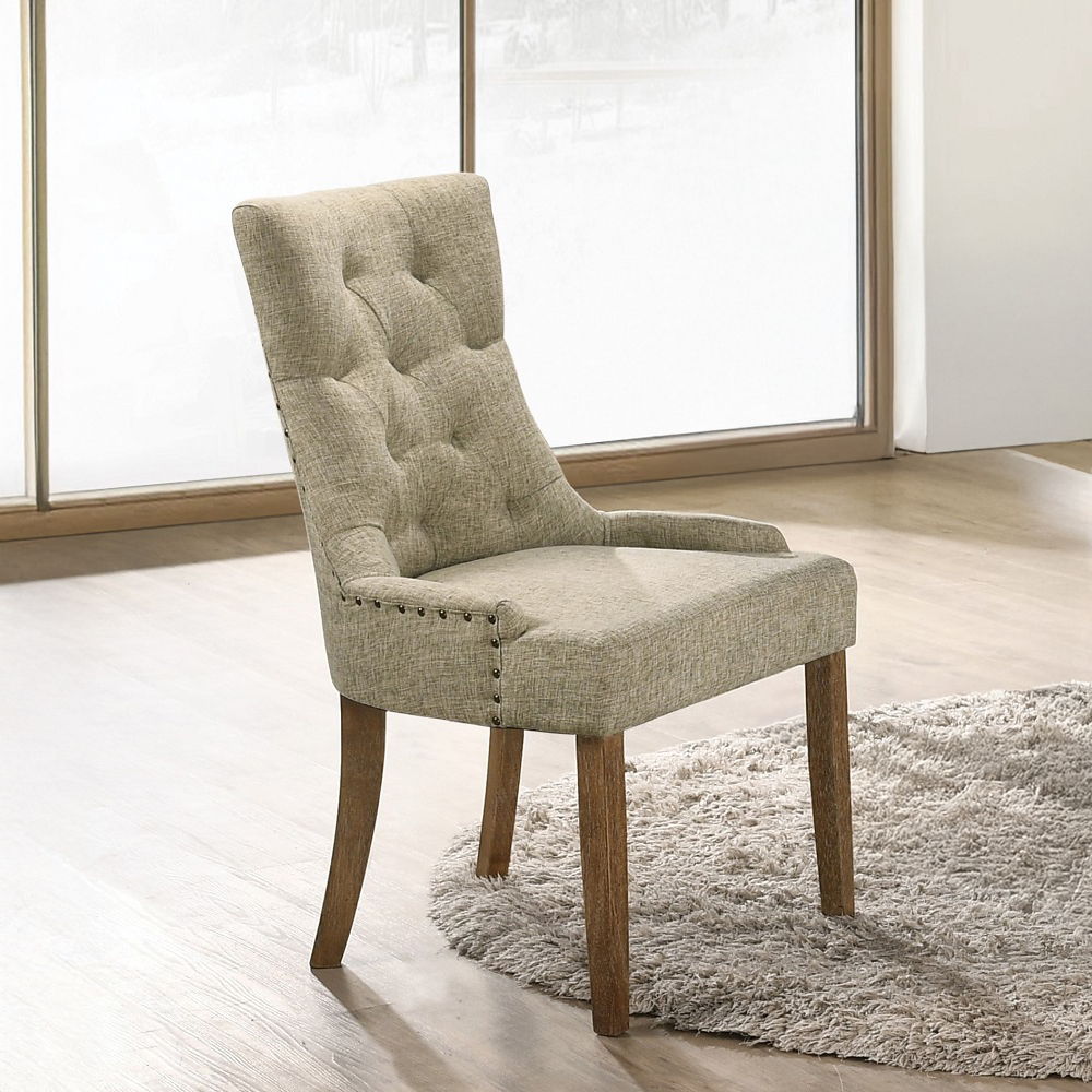 Yotam - Side Chair (Set of 2) - Beige Fabric & Salvaged Oak, beige