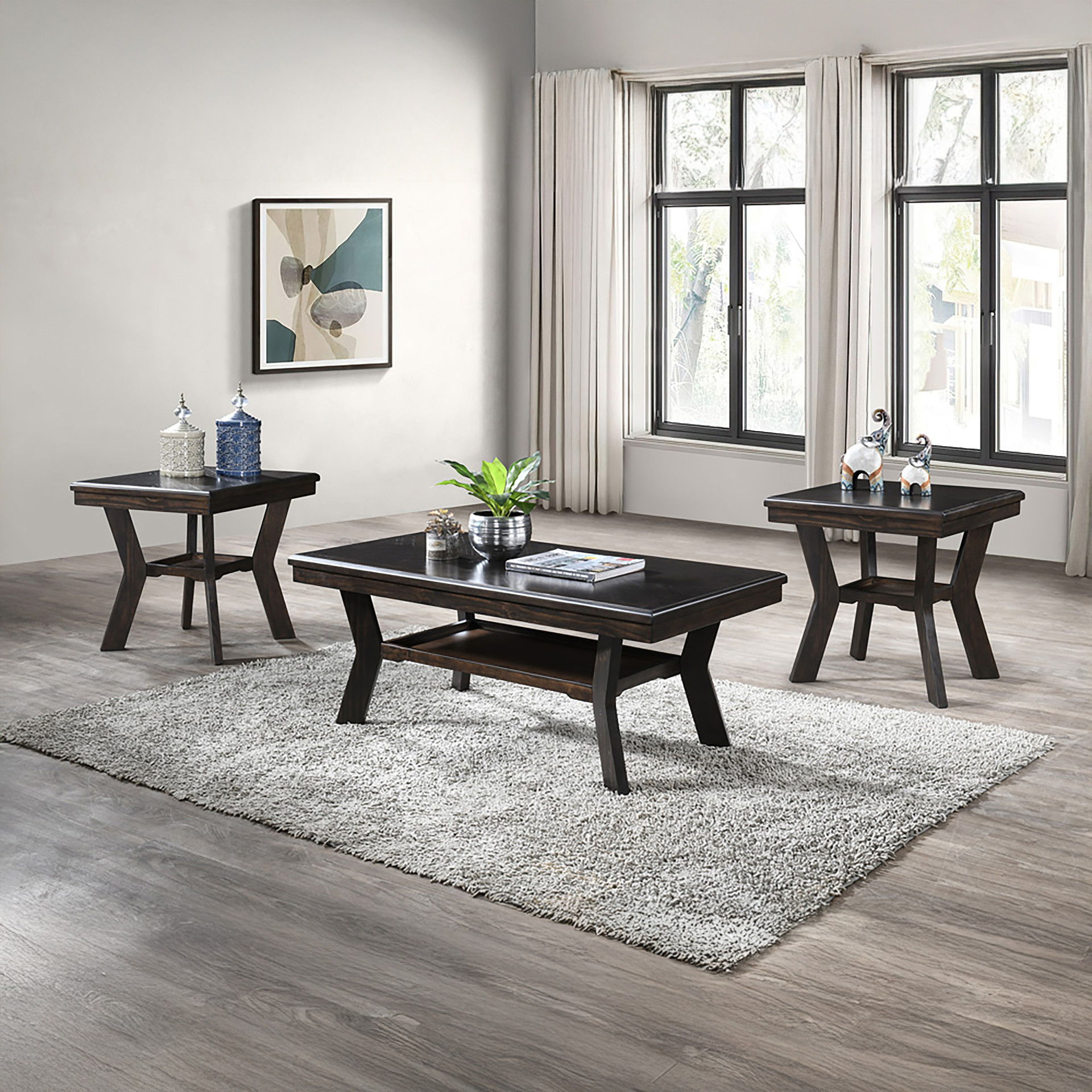 Gia - 3 Piece Occasional Set (1 Coffee & 2 End Tables) - Brown, dark brown