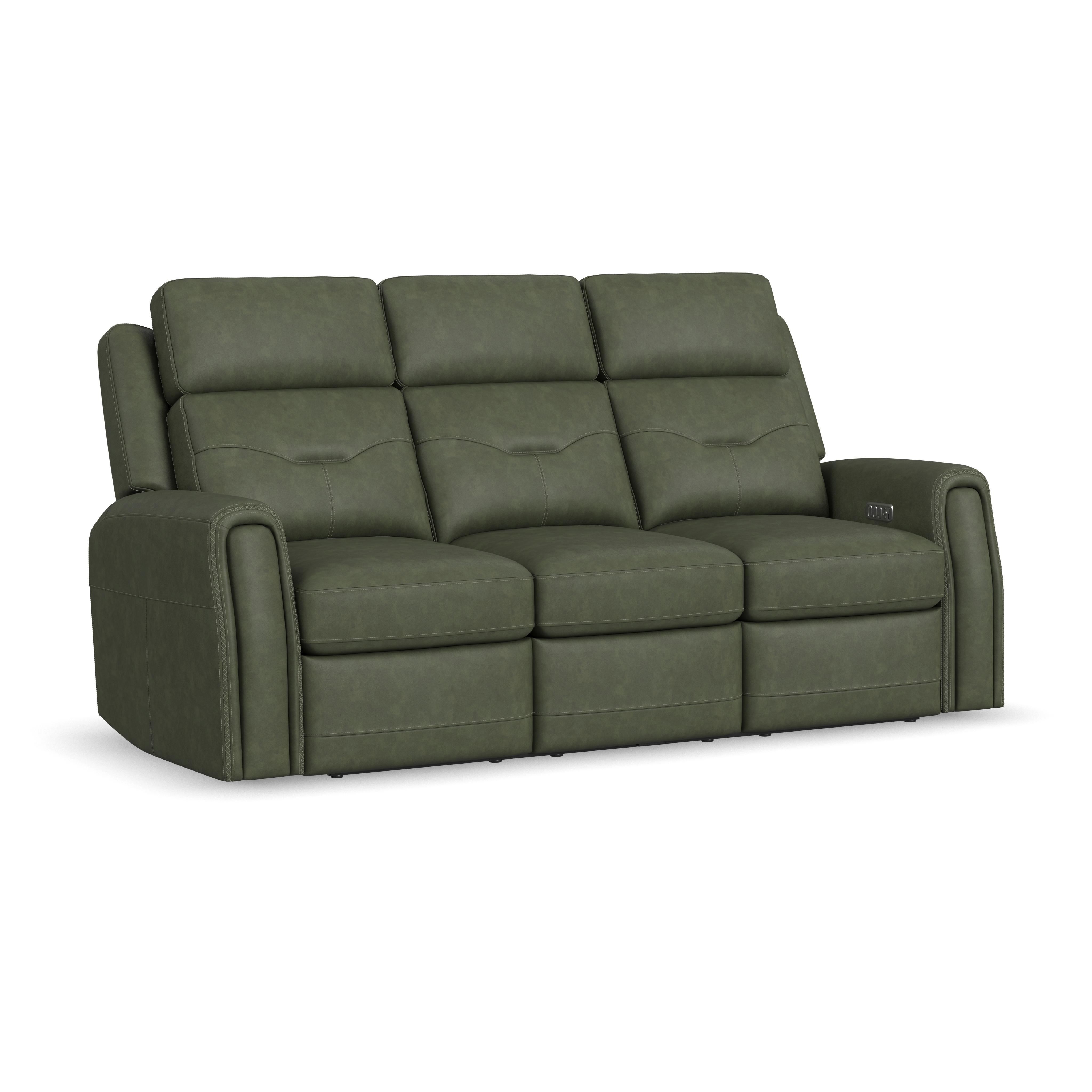 Felix - Power Reclining Sofa With Power Headrest, Lumbar, Heat & Massage, dark green