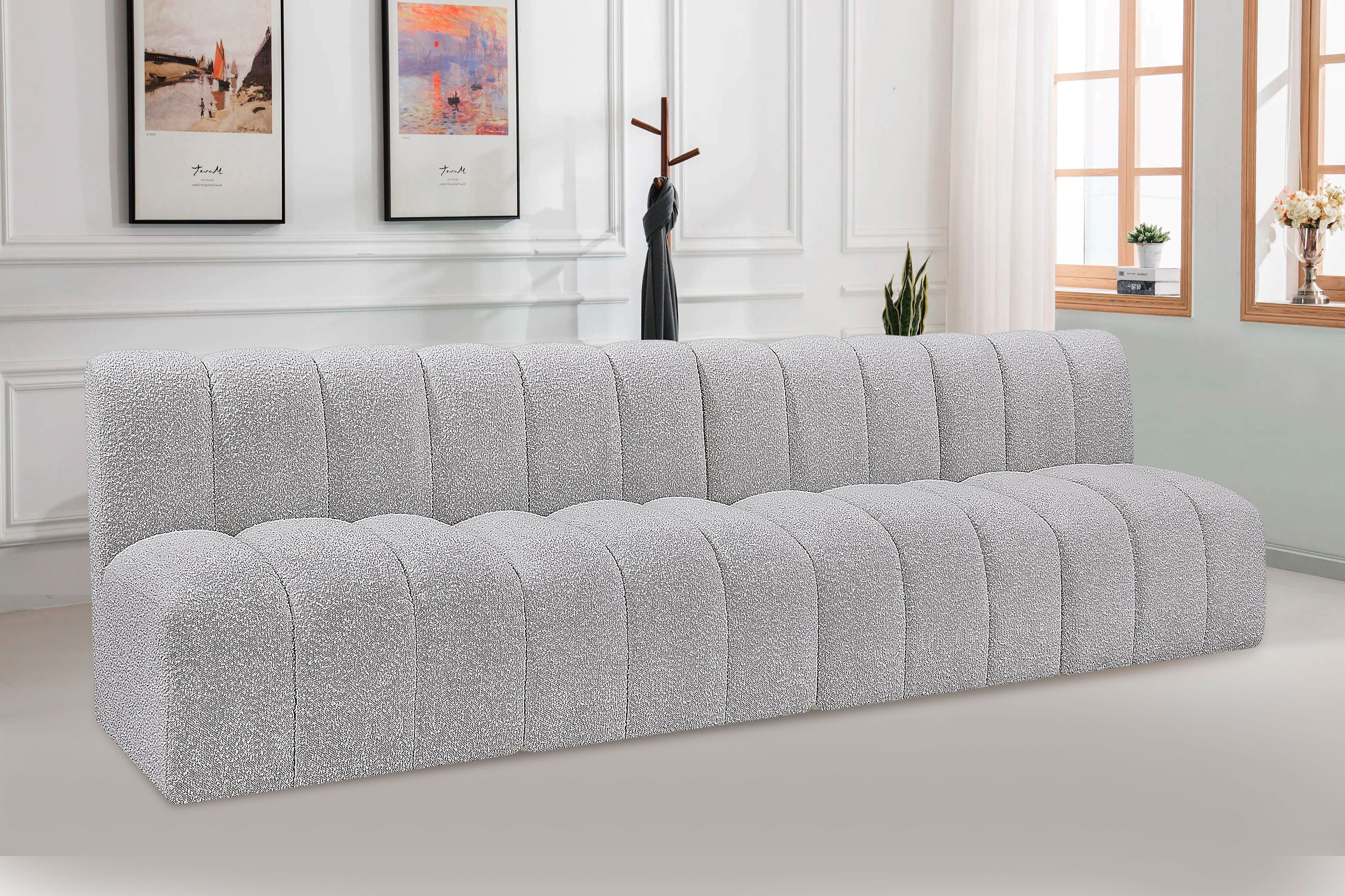 Arc - Boucle Fabric 4 Pieces Modular Sofa - Gray