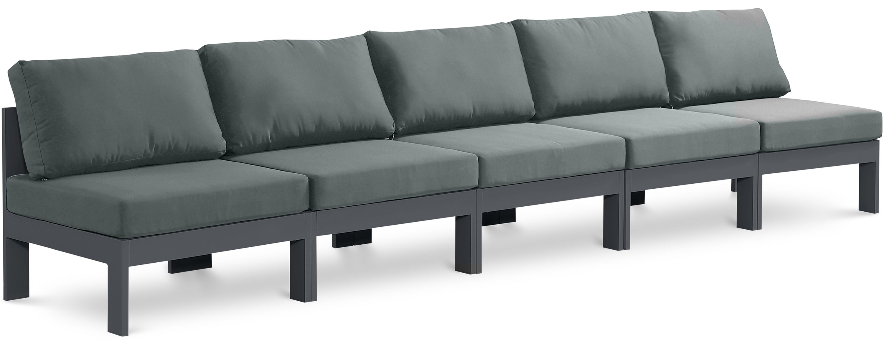 Nizuc - Outdoor Patio 5 Seat Modular Armless Sofa With Gray Frame - Gray