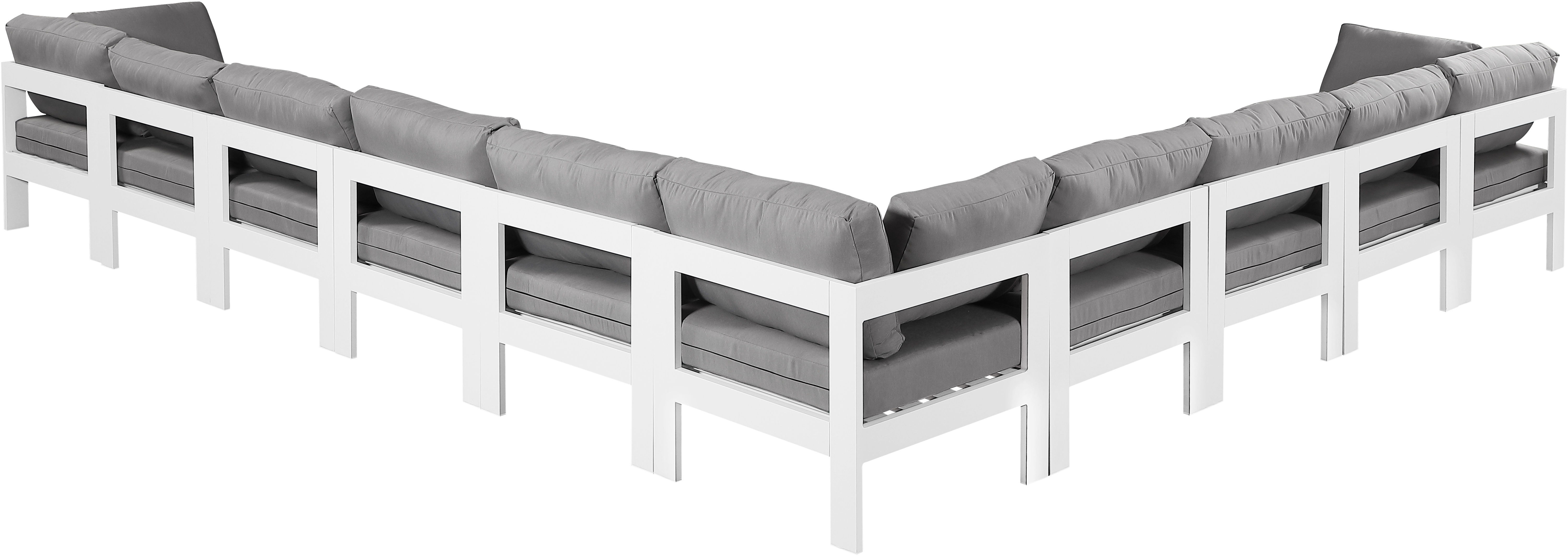 Nizuc - Outdoor Patio 10 Piece Modular Corner Sectional With White Frame - Gray