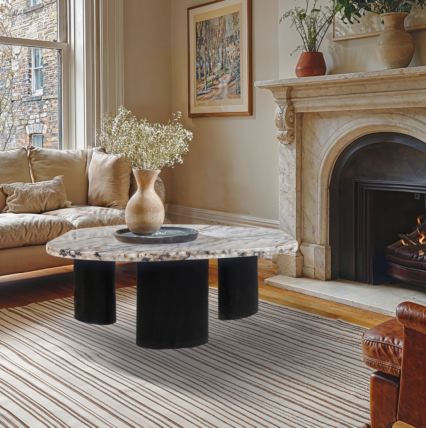 Puglia - Marble Top And Oak Wood Base Coffee Table - White