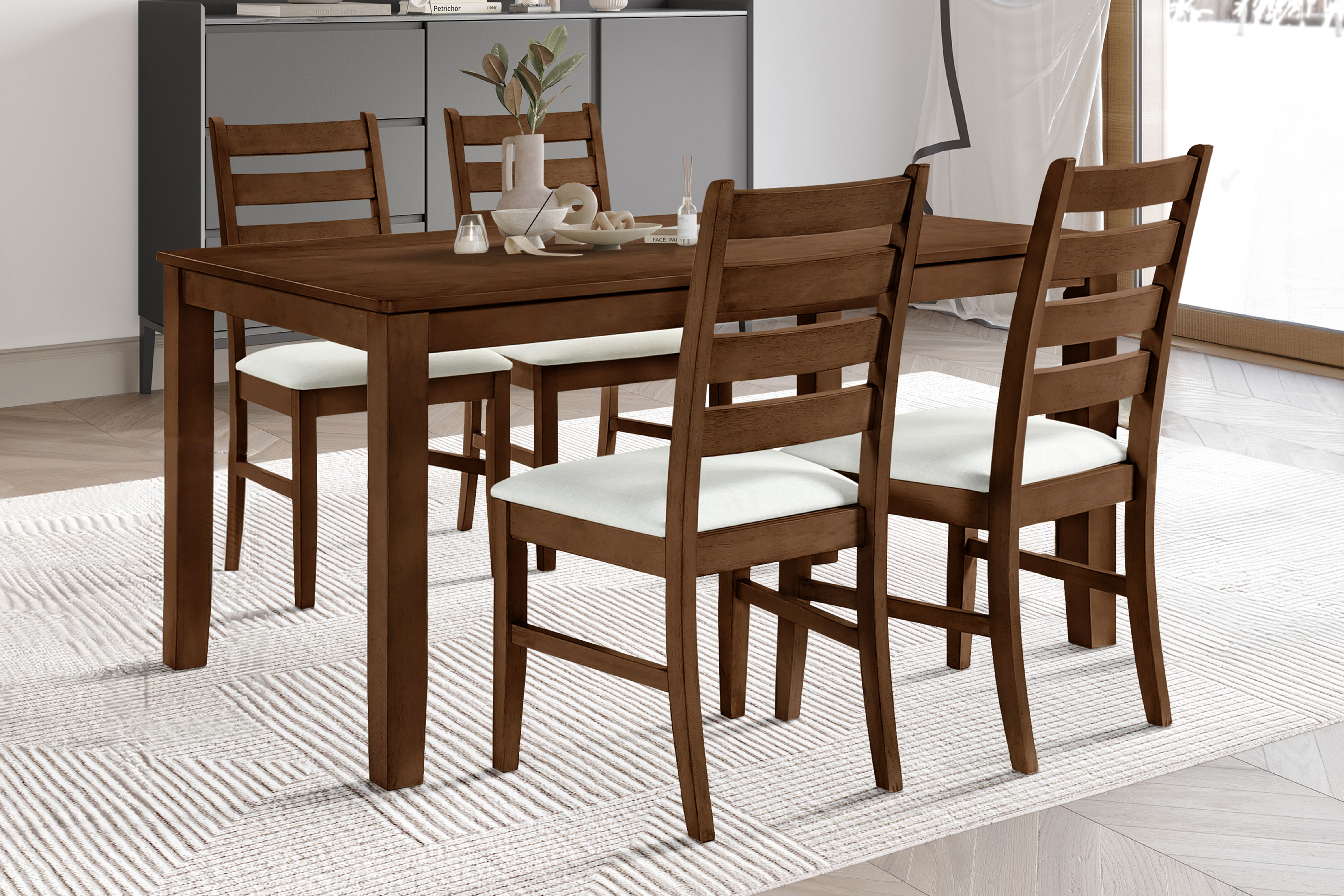 Pascal - Rectangle Table Dining & 4 Chairs - Walnut, dark brown