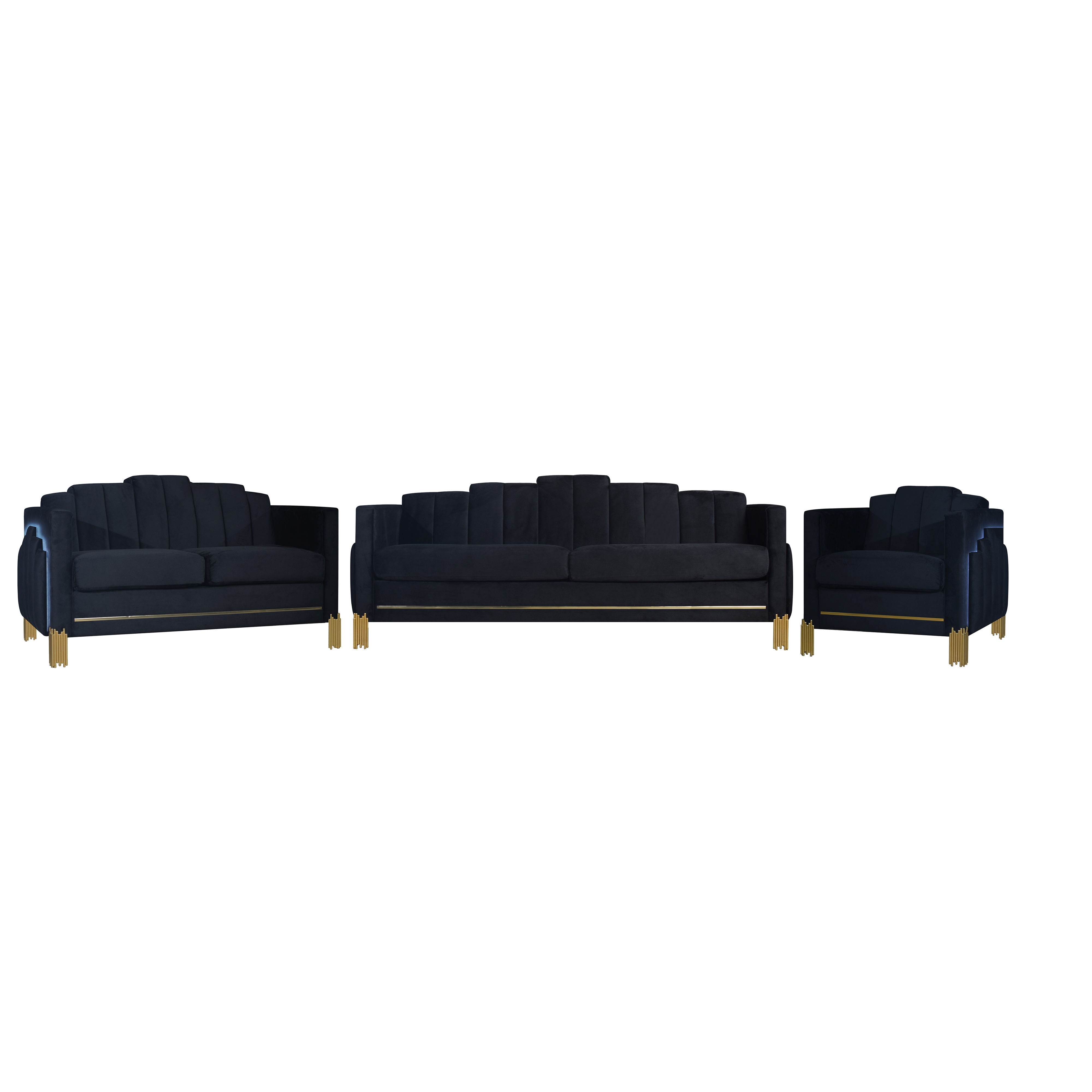 Empire - 3 Piece Sofa & Loveseat & Chair - Black