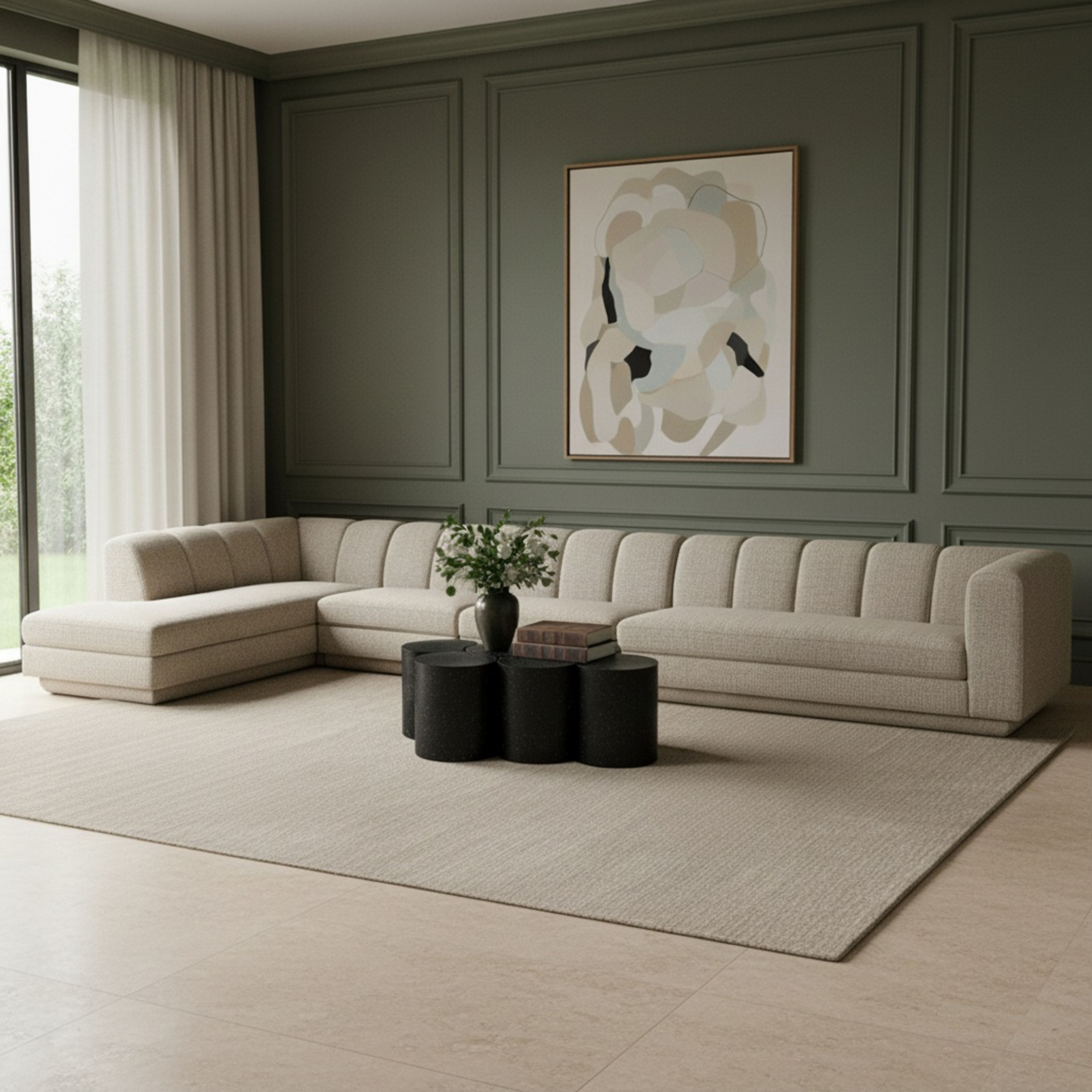 Modari - Fabric Upholstered 4 Piece LAF Modular Sectional - Beige