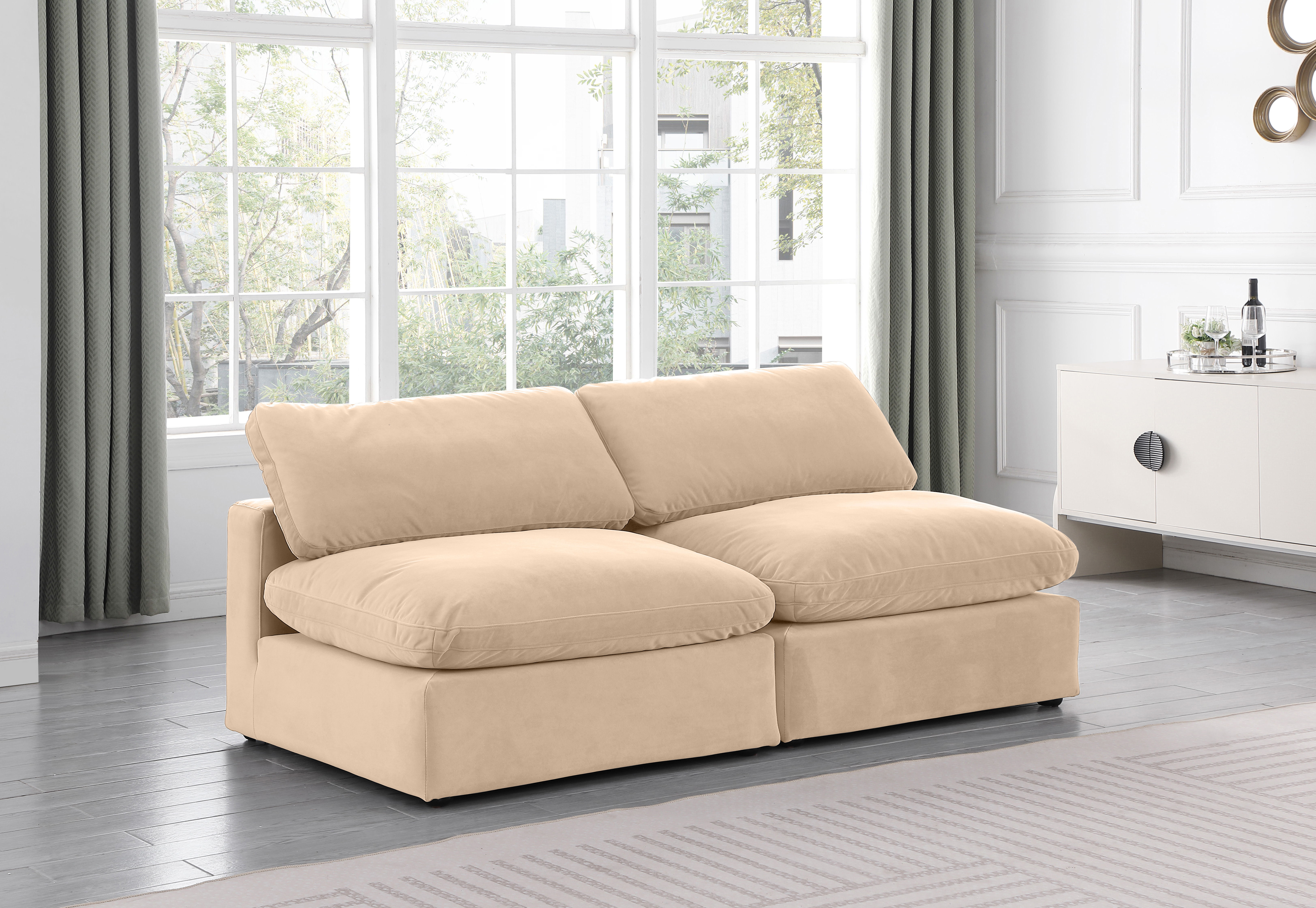 Comfy - Velvet Modular Armless Sofa 2 Pieces - Beige