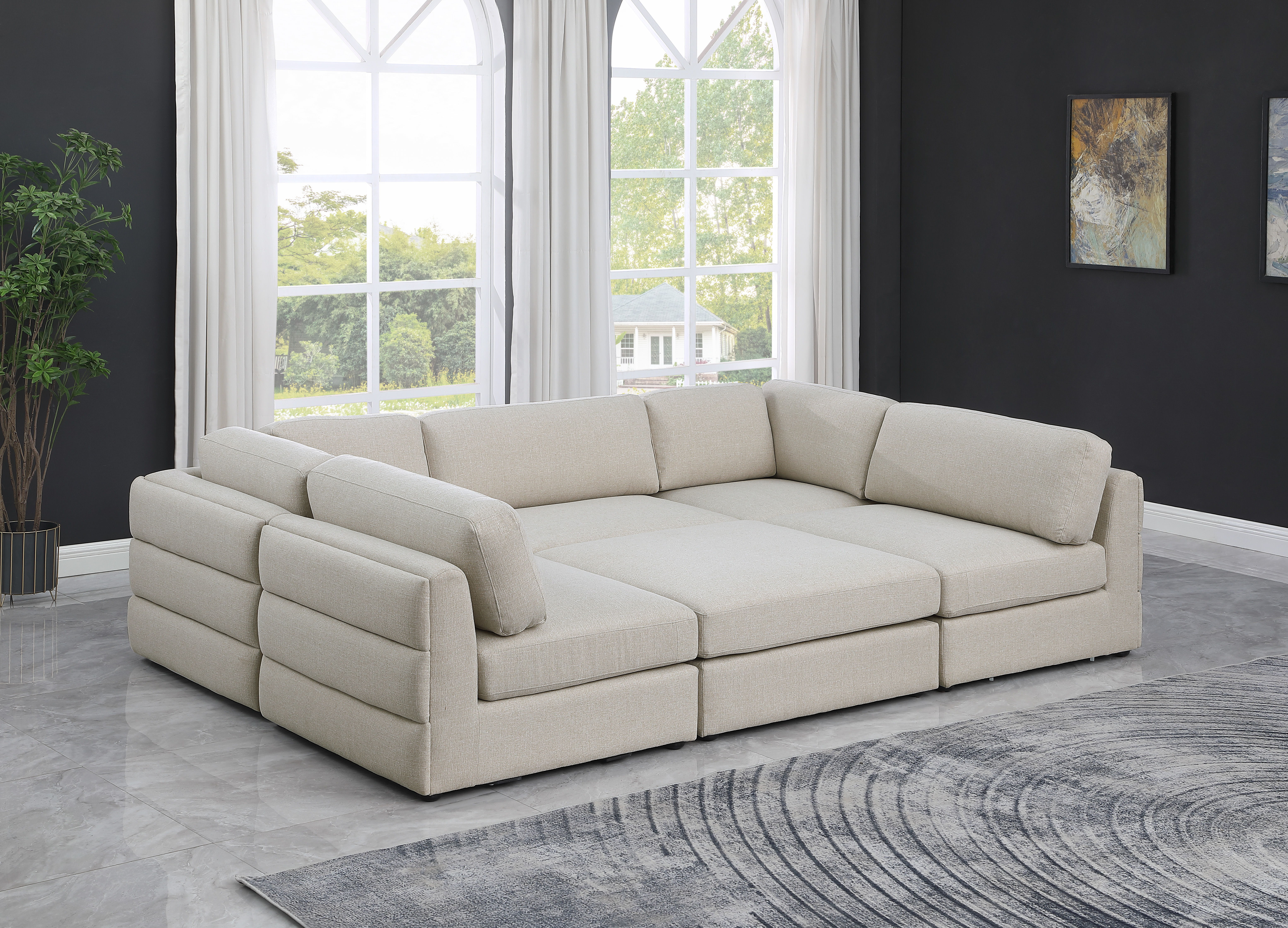 Beckham - 6 Piece Modular U-Shaped Armless Sectional - Beige