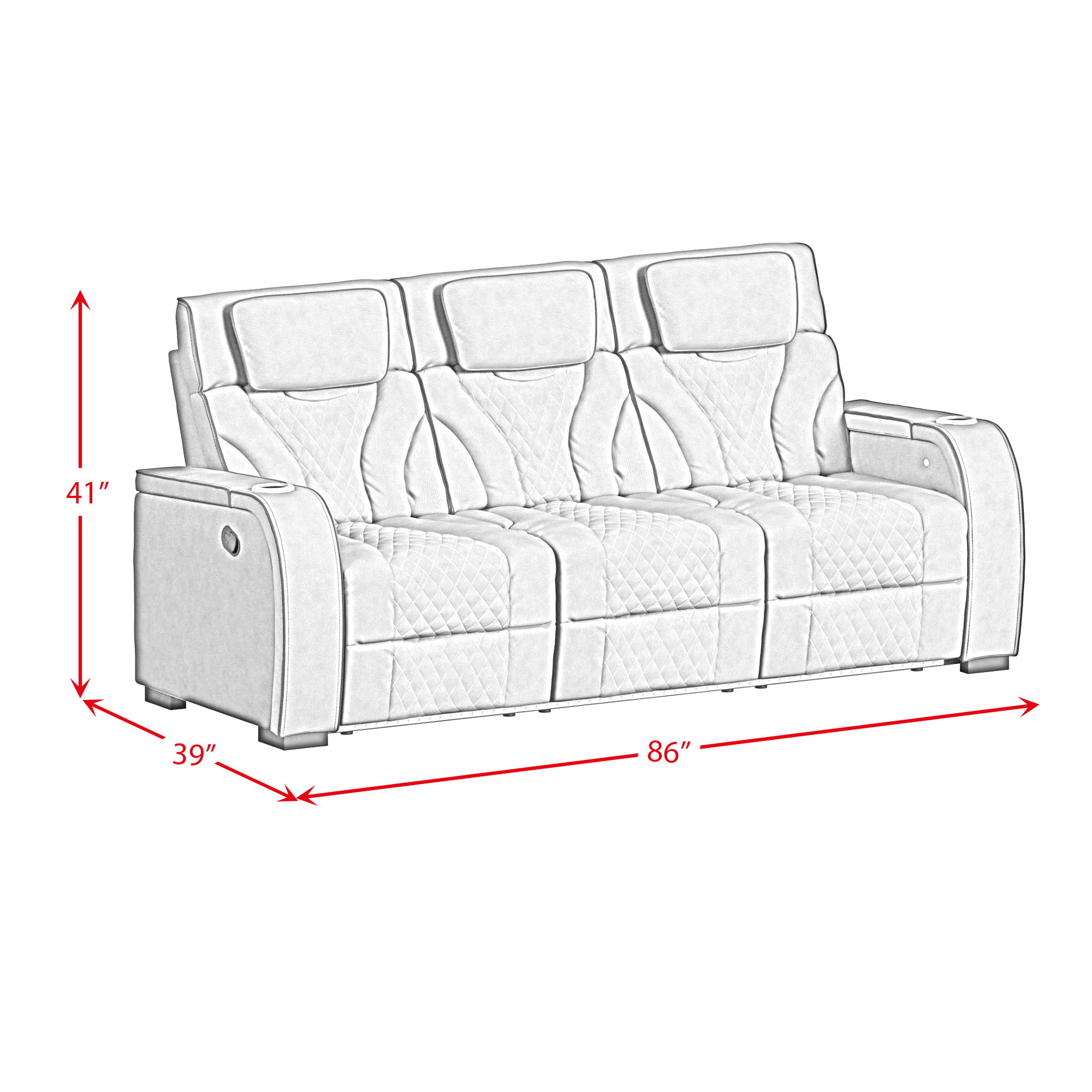 Blitz - Motion Sofa With DDT, Reading Light, Wireless Charger And LED - Simba Taupe And Black Welt