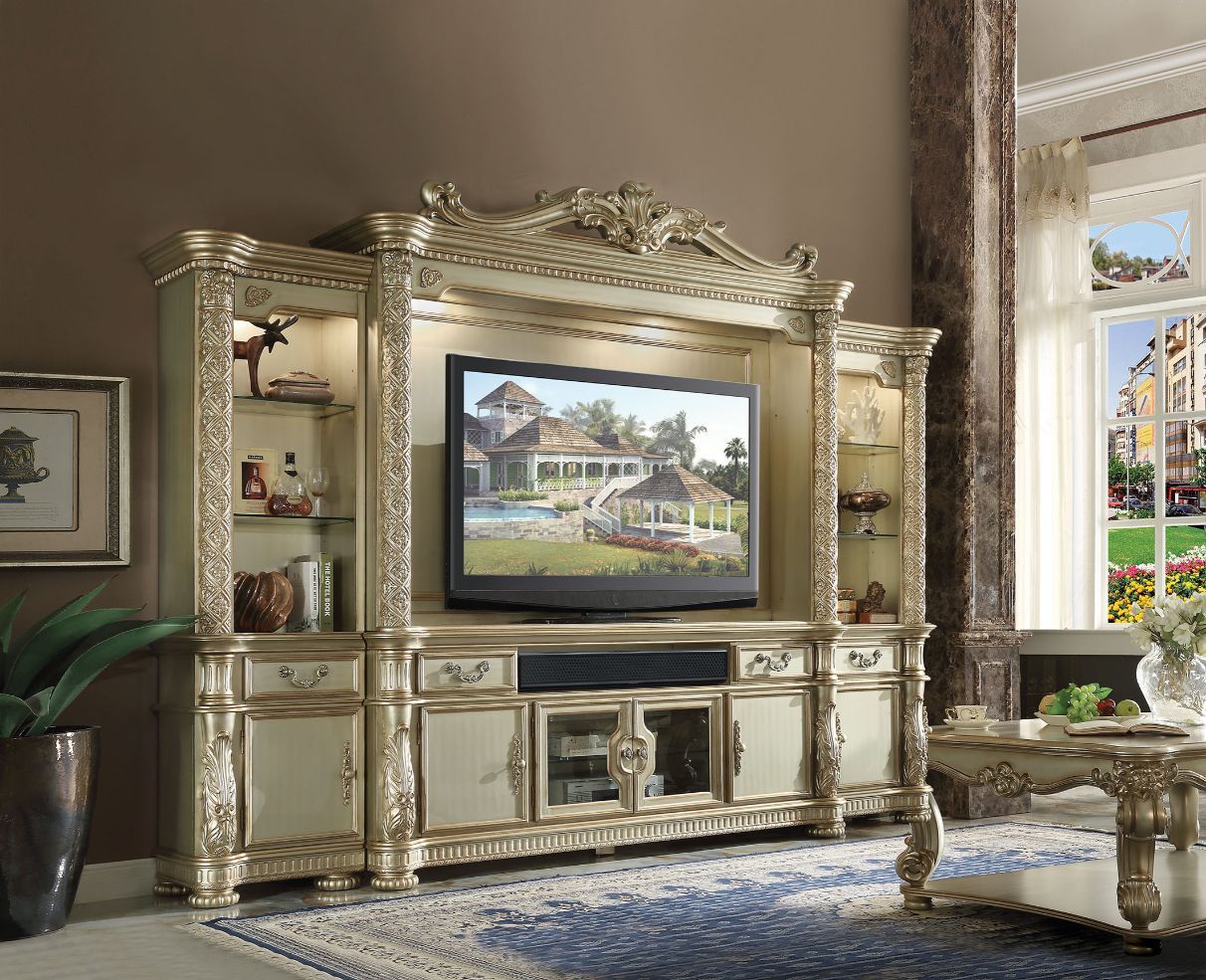 Vendome II - Entertainment Center - Gold Patina & Bone, beige