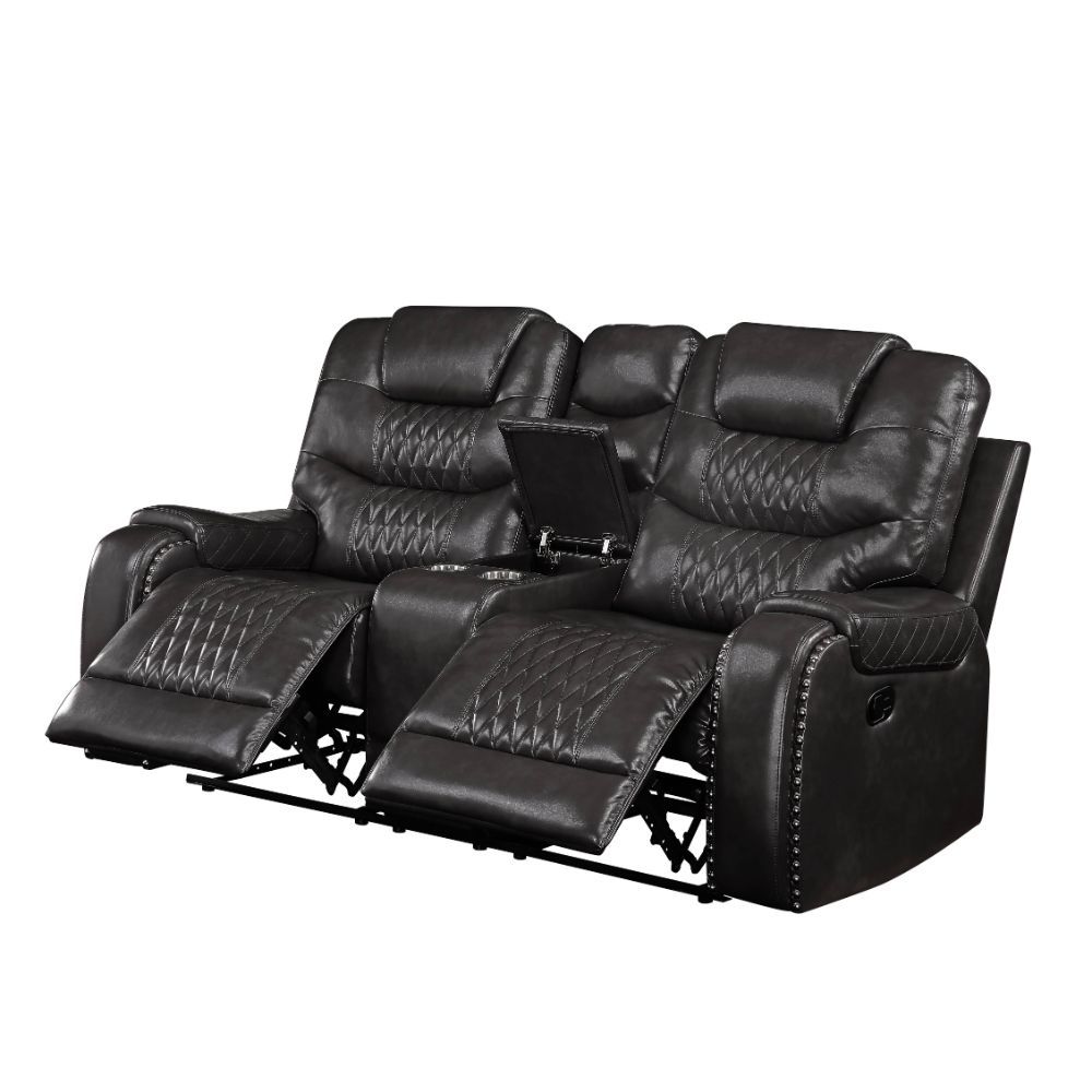 Braylon - Motion Loveseat With Console - Magnetite Synthetic Leather, black, view 4