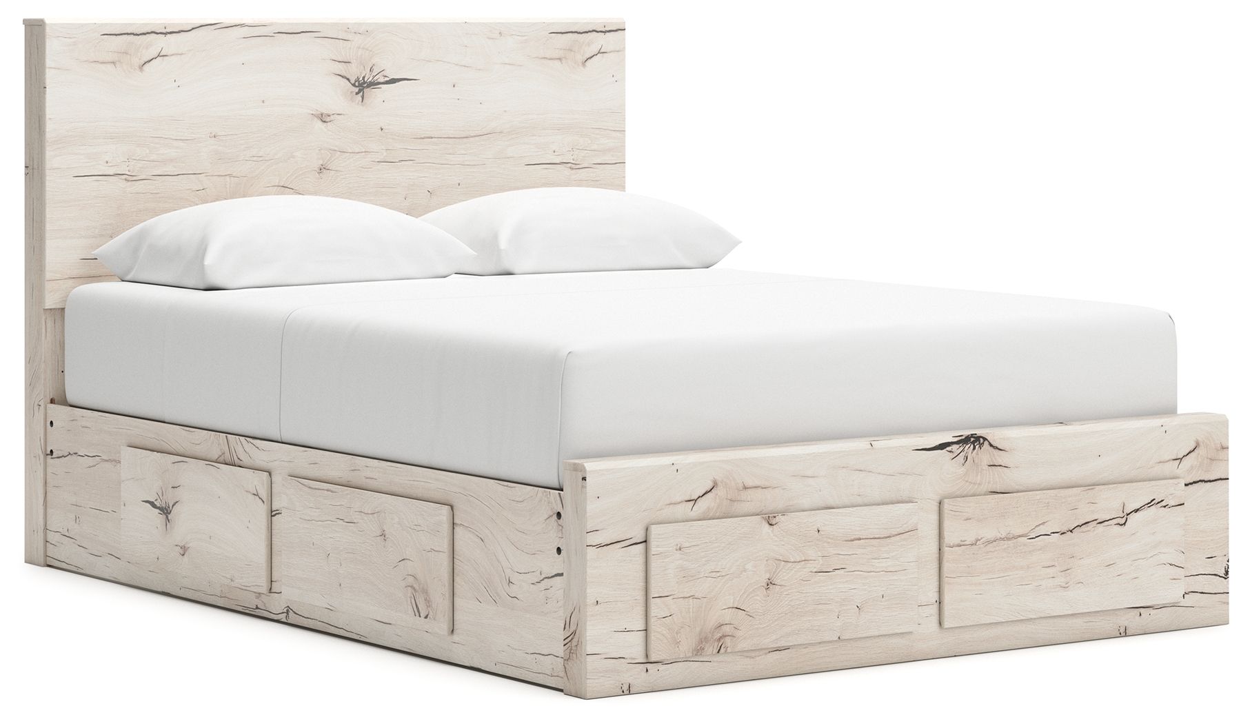 Lawroy - Queen Panel Bed With Storage Footboard And 2 Under Bed Storage Units - Light Natural
