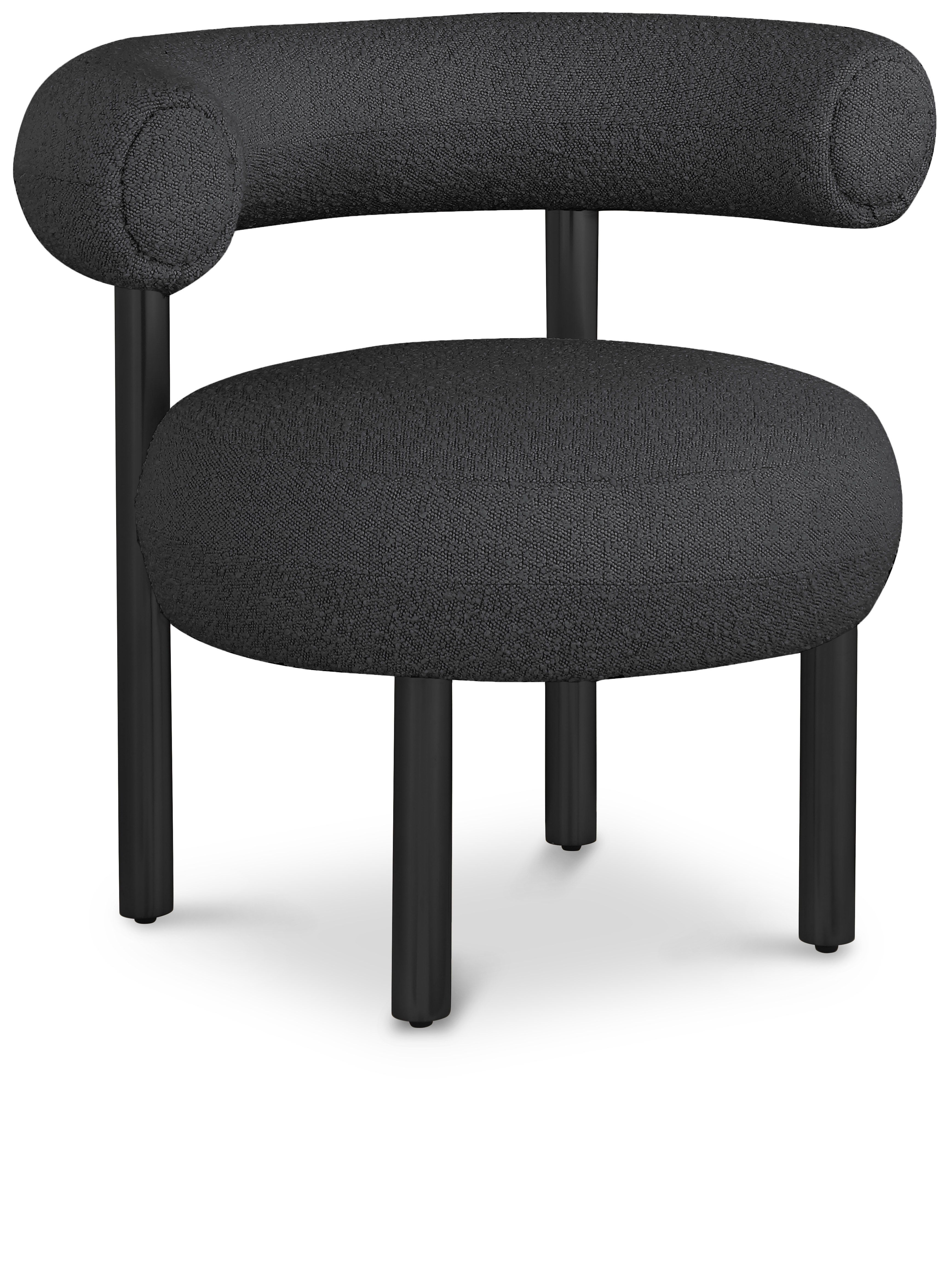 Bordeaux - Boucle Fabric Accent Chair With Black Legs - Black