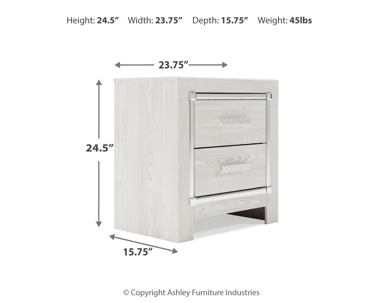 Ashley Furniture Altyra - Two Drawer Night Stand - White - Image 4