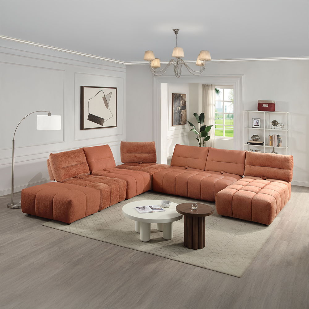 Loanna - Modular - Loveseat - Coral Red Linen, light brown, view 2