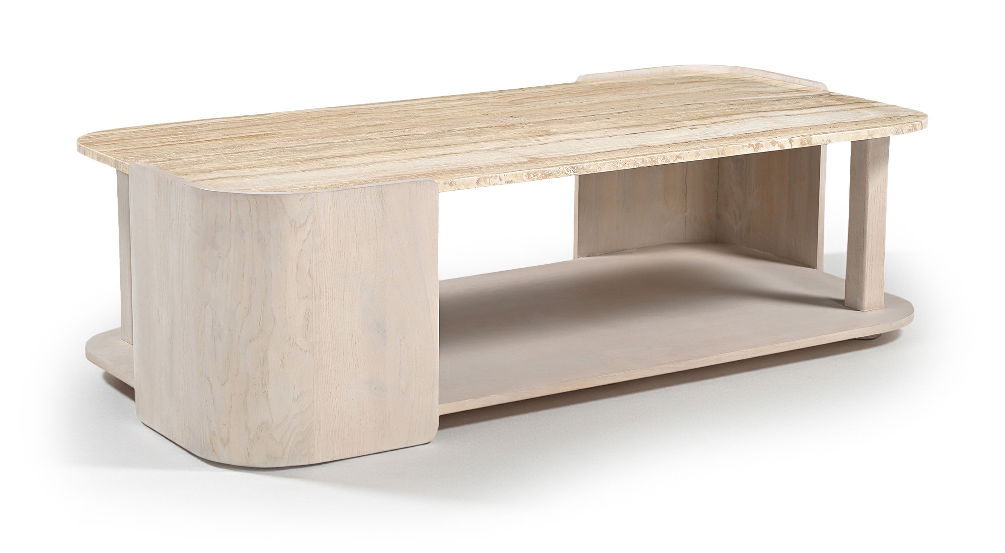Calabria - Marble And Oak Wood Coffee Table - Beige / Cream