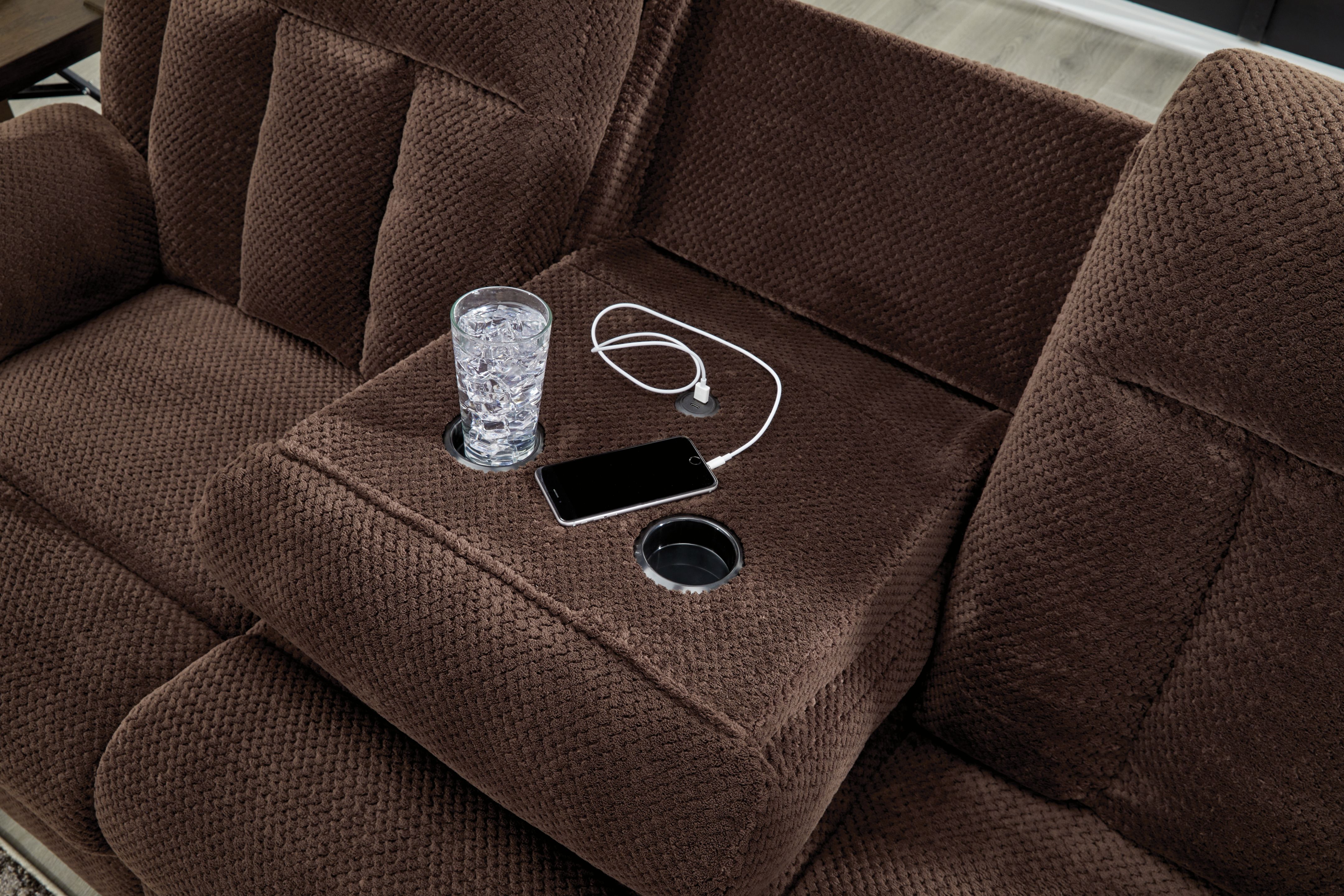 Ashley Furniture Free Wake - Reclining Power Sofa With Drop Down Table - Chocolate - Image 7
