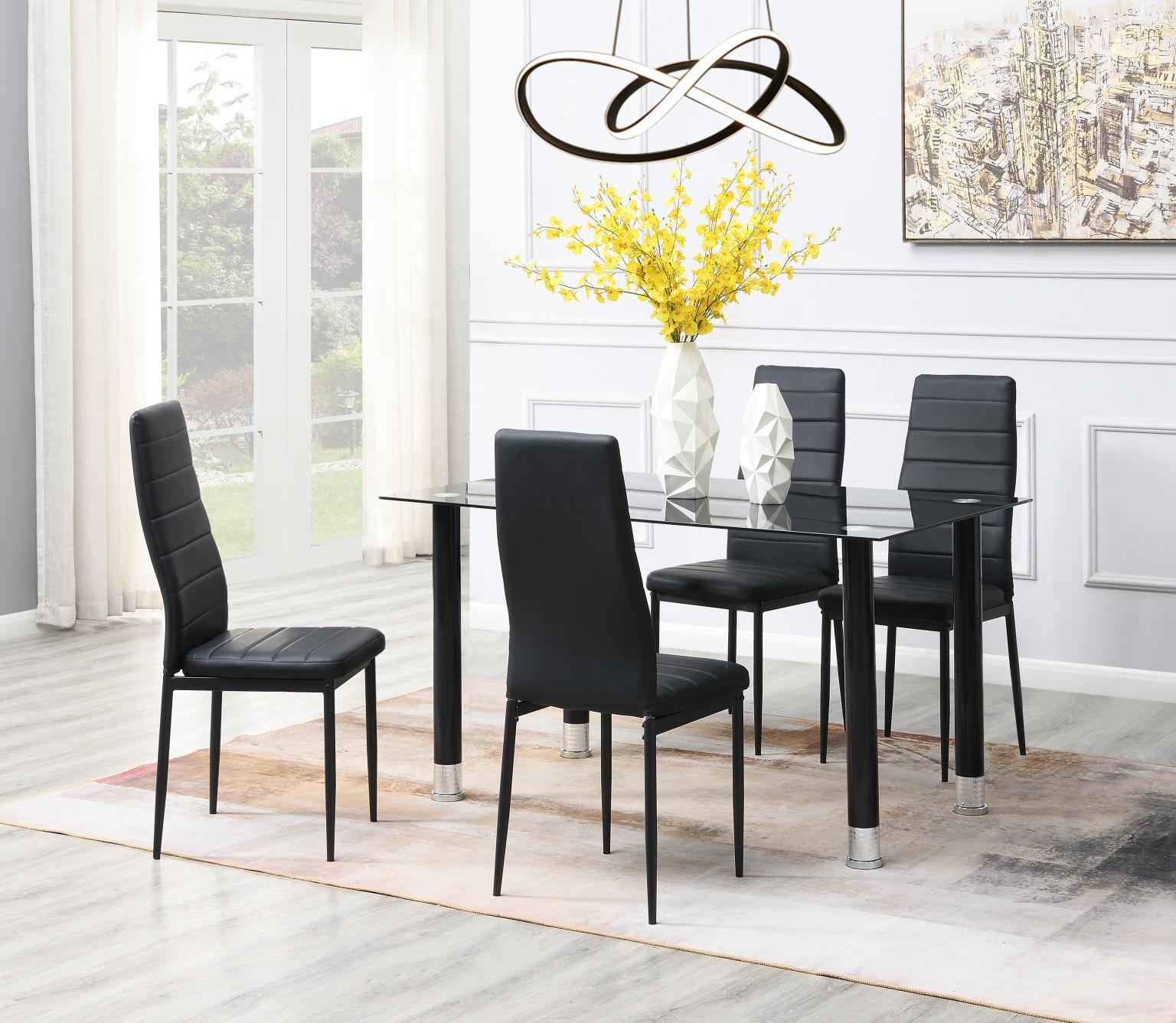 D635 - 5 Piece Dining Room Set (Table, 4 Chairs) - Black
