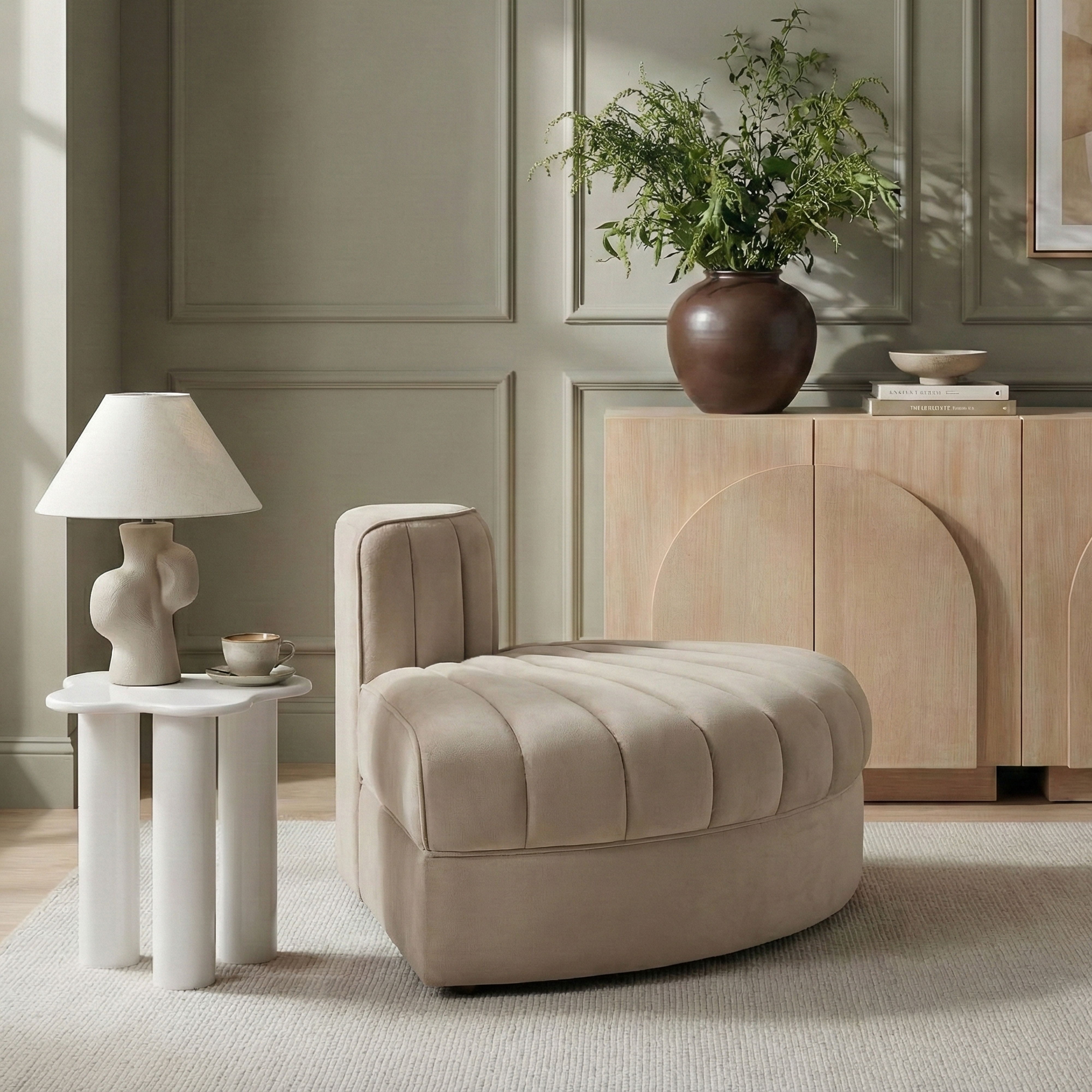 Rummi - Velvet Performance Fabric Upholstered Modular Chair - Beige