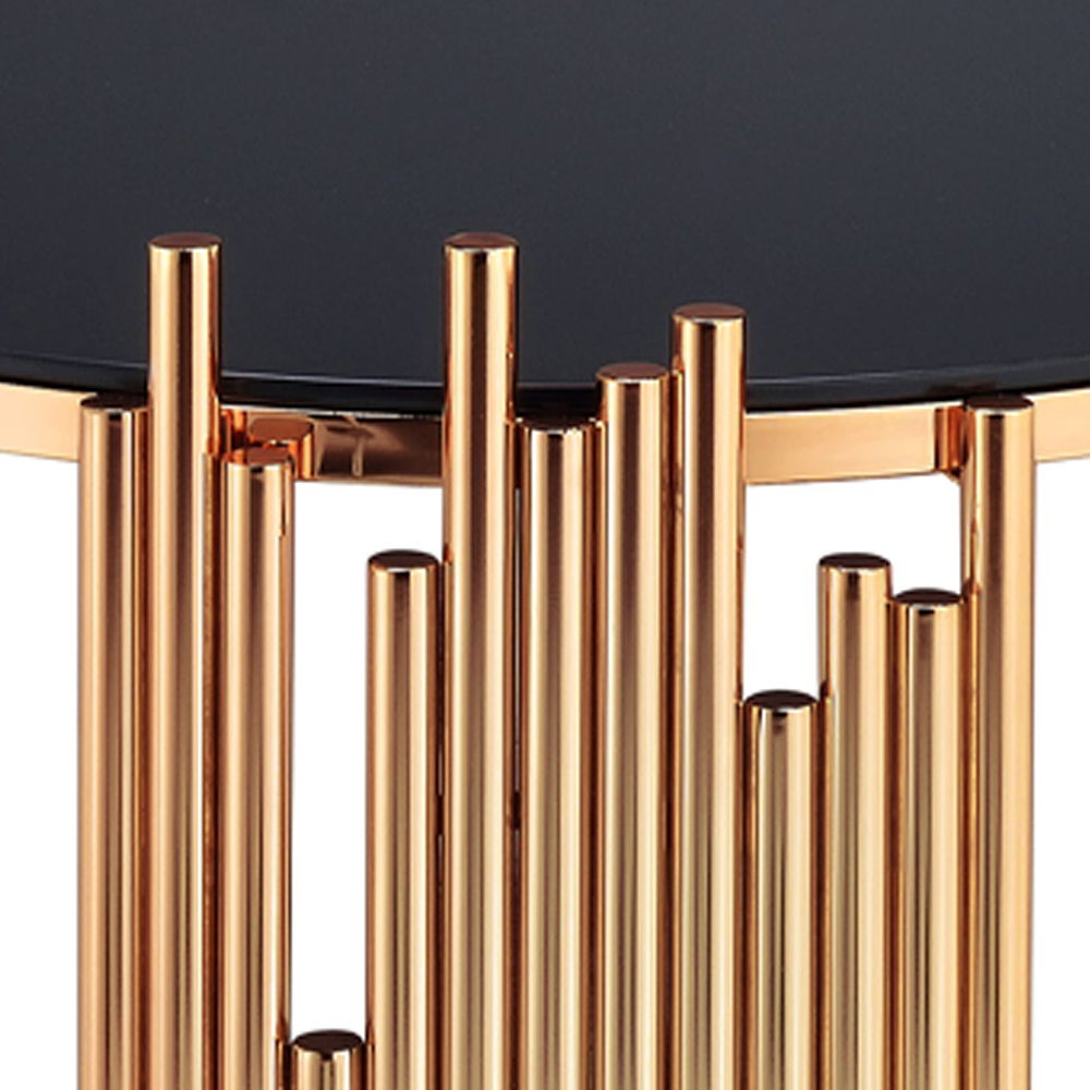 Tanquin - End Table - Black Glass & Gold, black, view 4