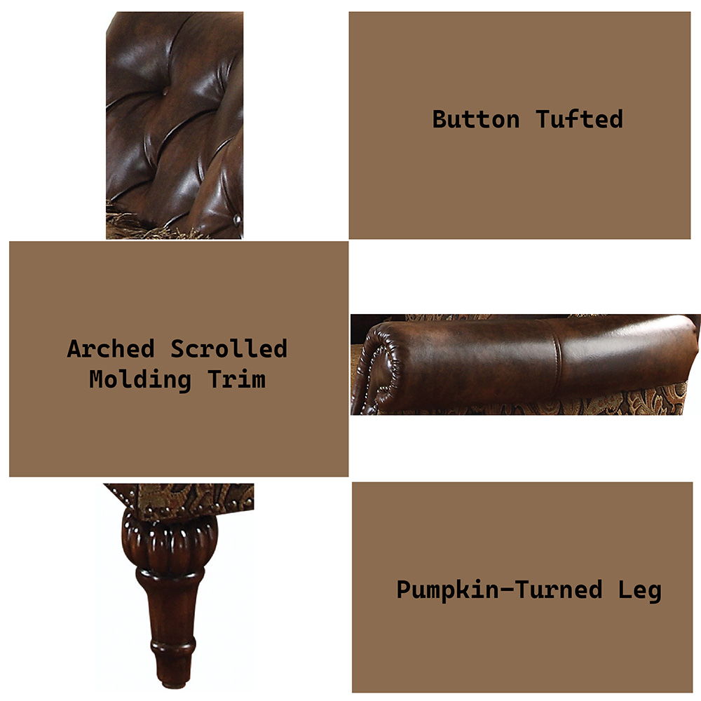 Dreena - Chair With Pillow - Two Tone Brown Synthetic Leather & Chenille Cherry, dark brown, view 4