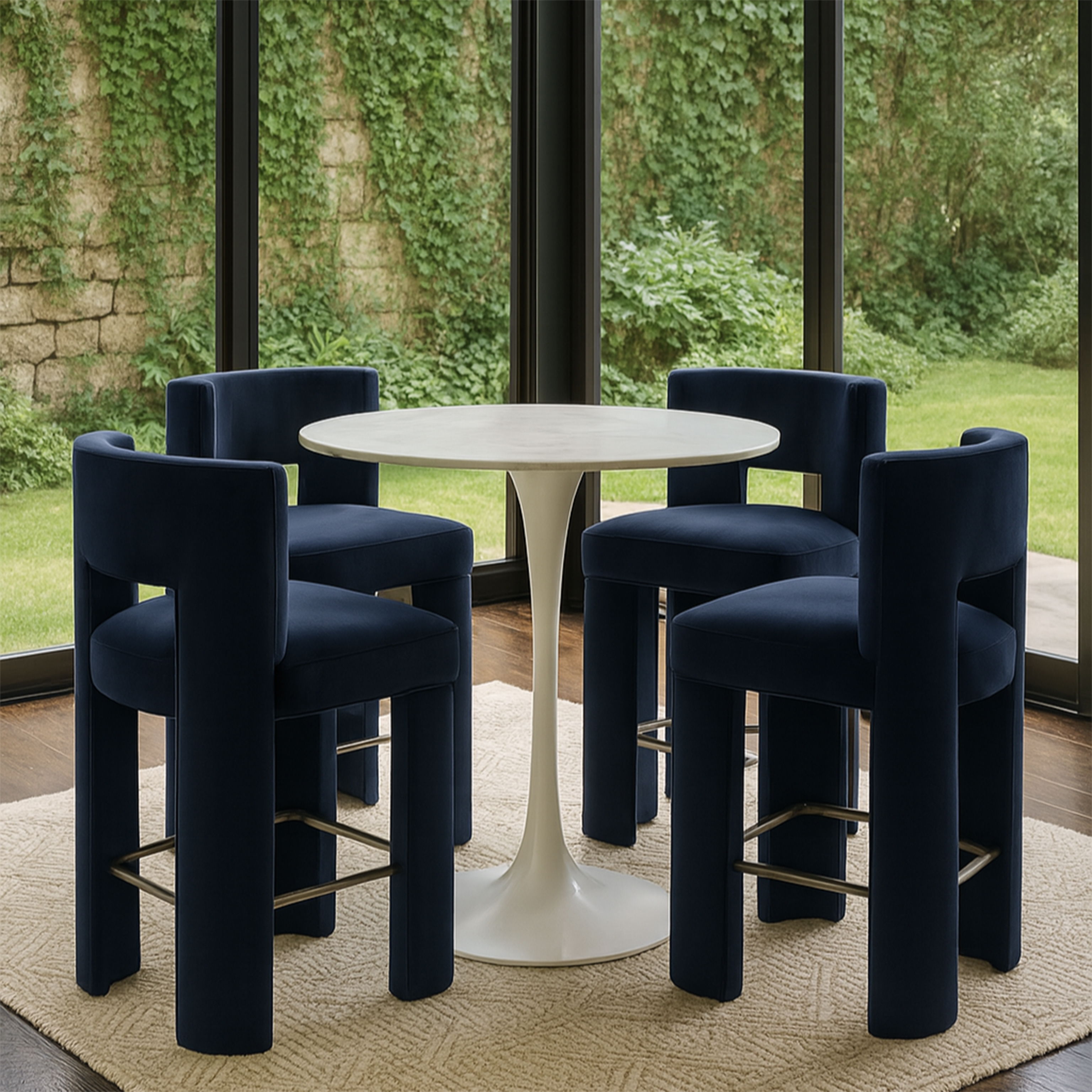 Zuno - Velvet Performance Fabric Upholstered Counter Stool (Set of 2) - Navy