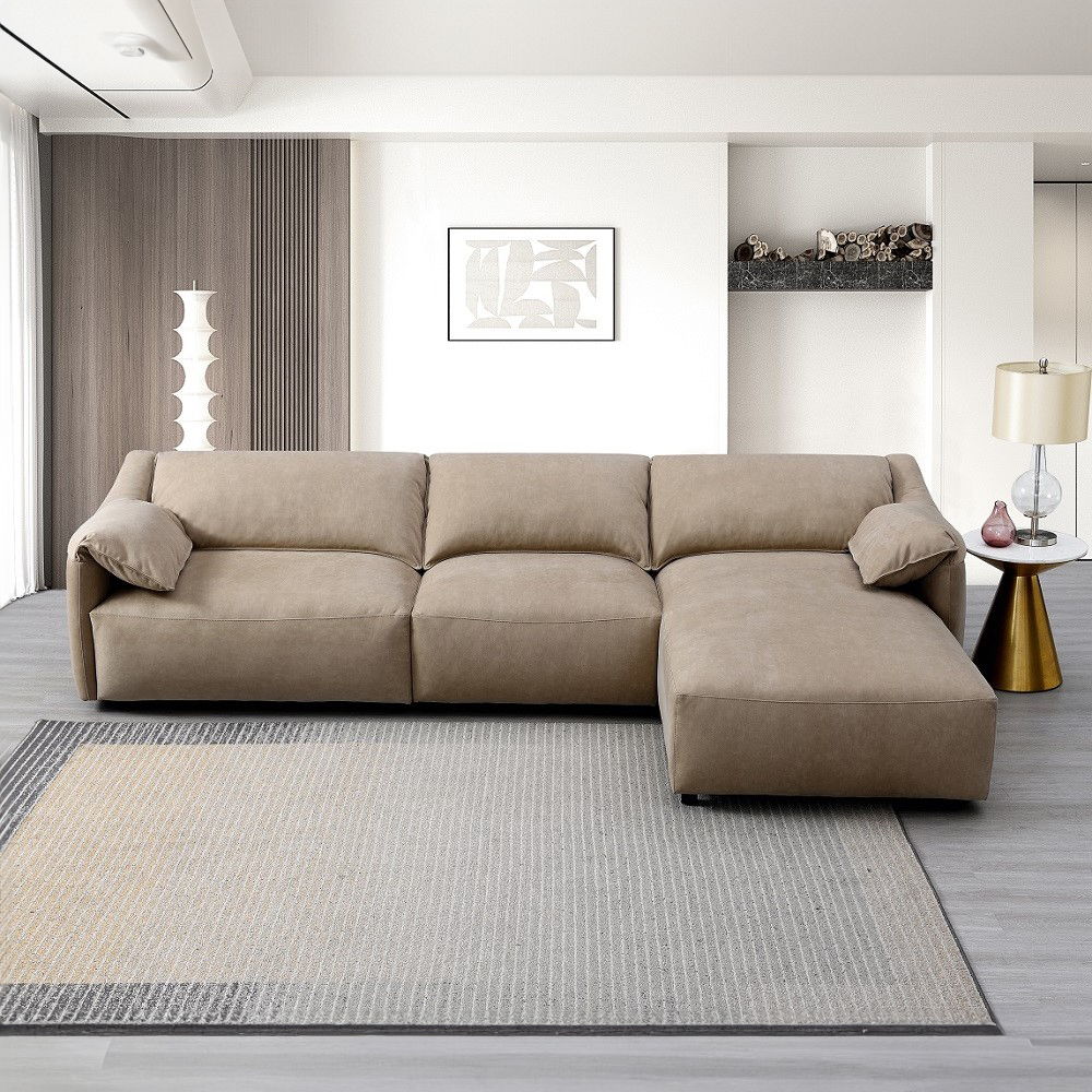 Veata - Sectional Sofa - Light Brown Suede, light brown