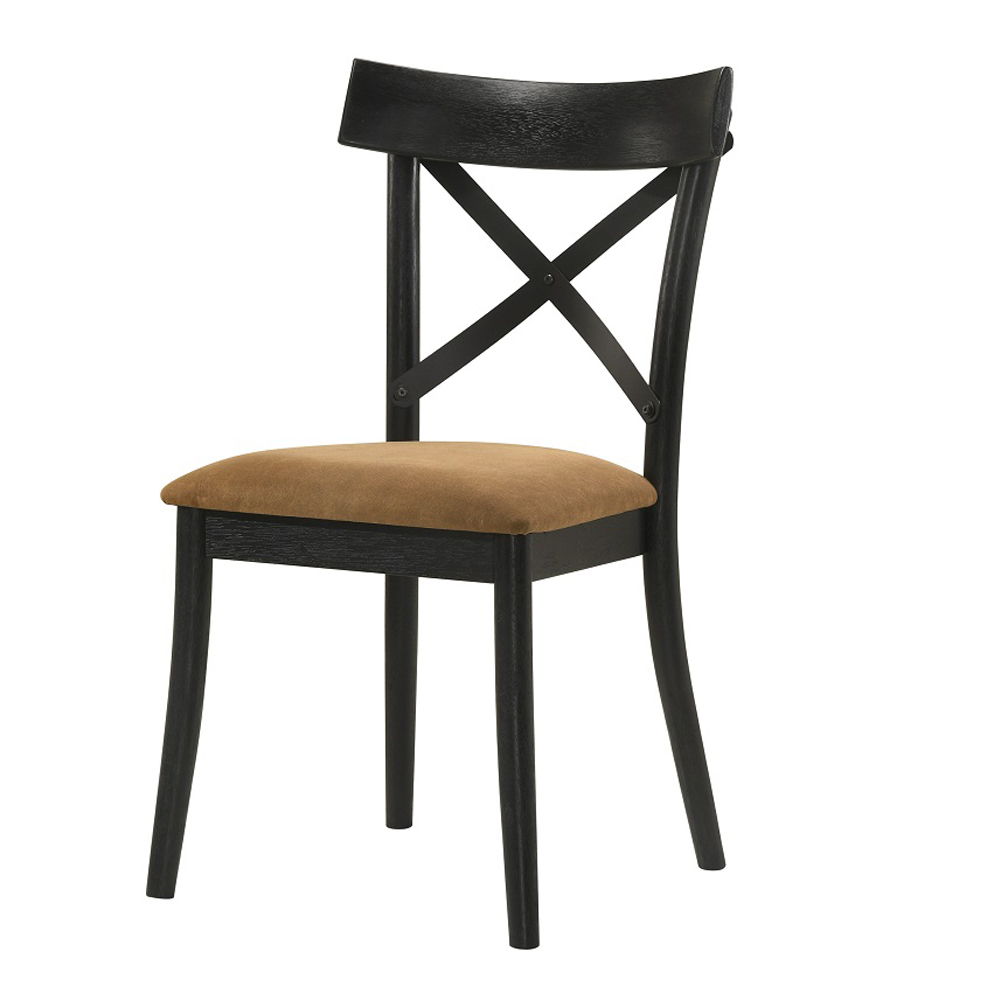 Hillary - Side Chair (Set of 2) - Brown Leather Aire, Walnut & Black, black