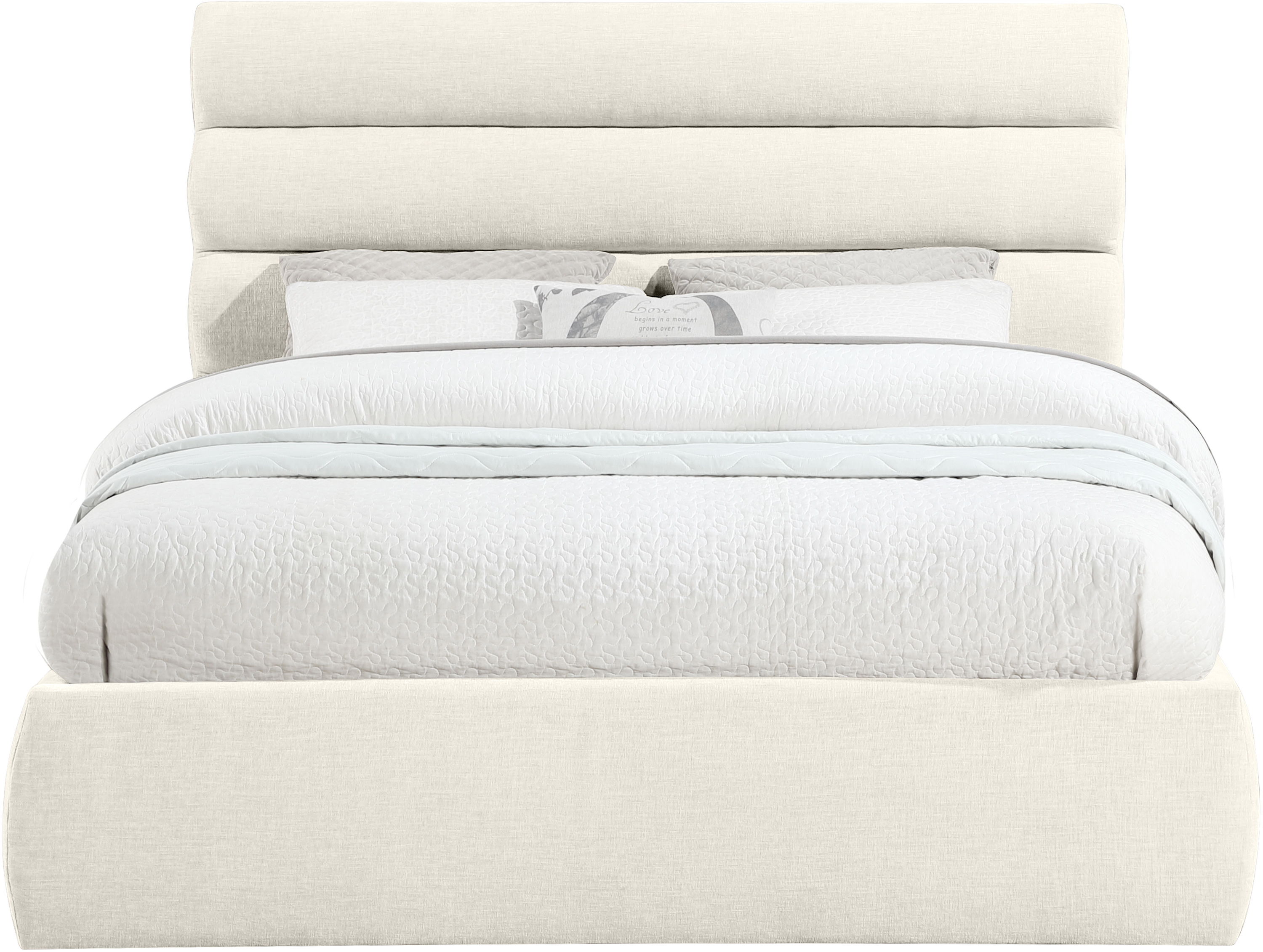 Adam - Chenille Fabric Queen Bed With 52" Headboard - Cream